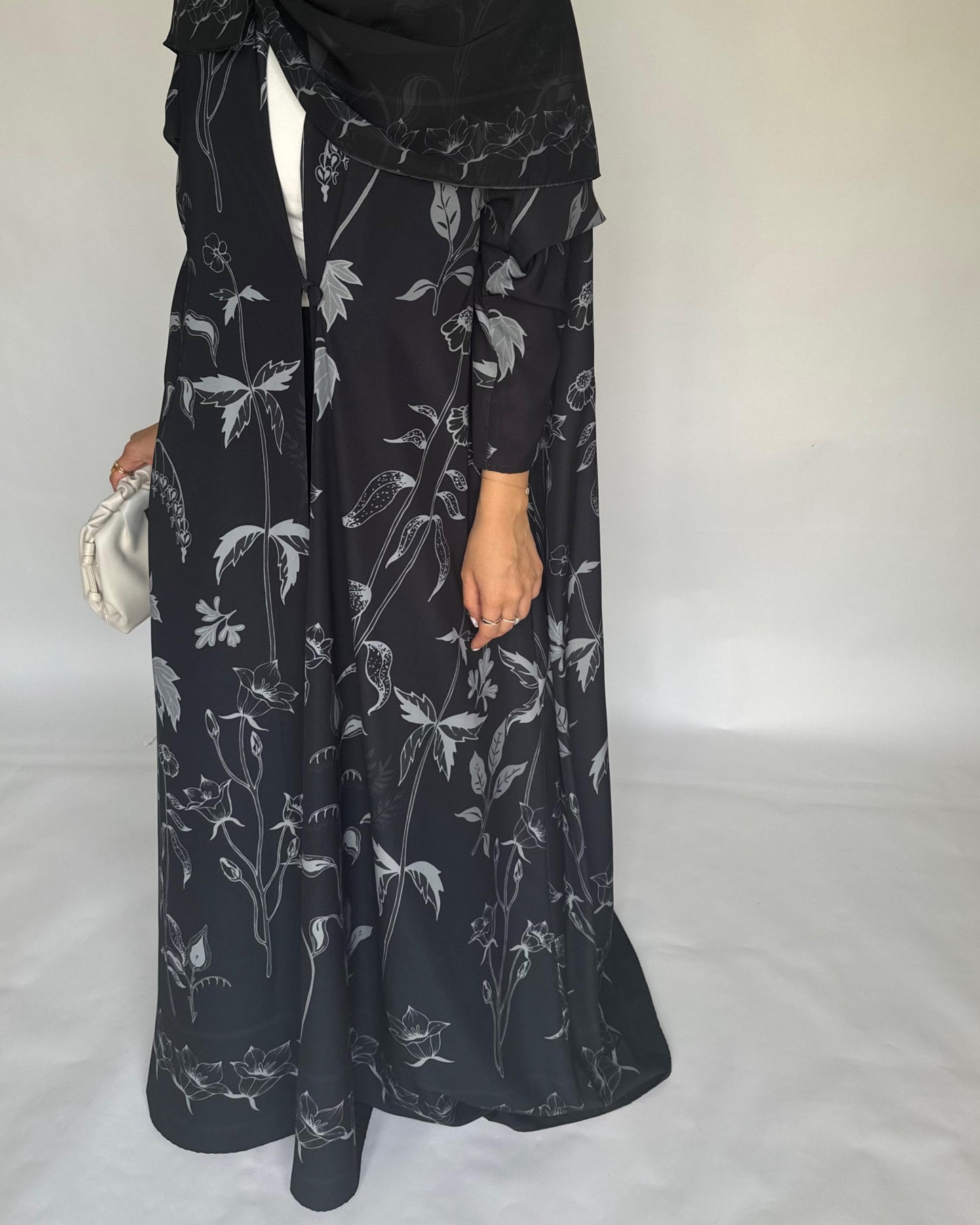 A383 - Black Pattern A-Cut Summery Daily Abaya