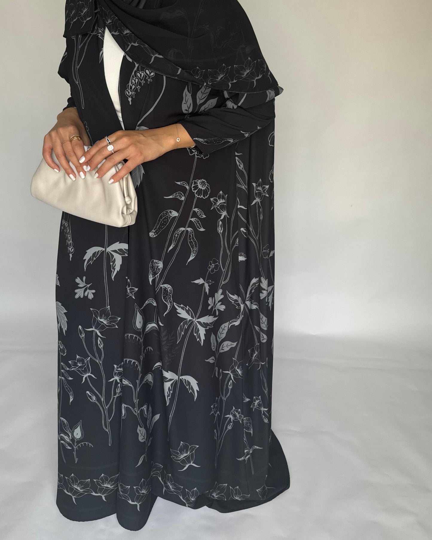 A383 - Black Pattern A-Cut Summery Daily Abaya