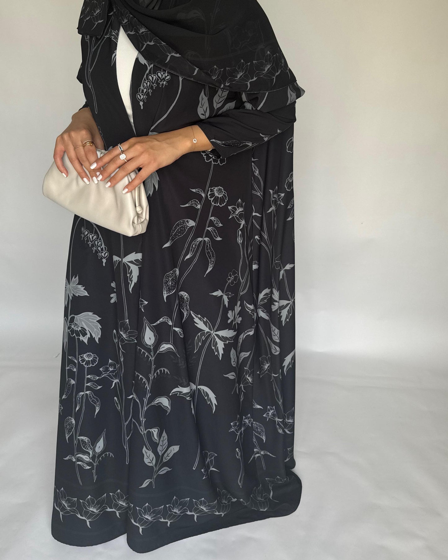 A383 - Black Pattern A-Cut Summery Daily Abaya