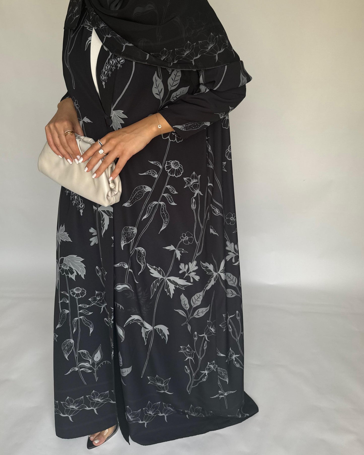 A383 - Black Pattern A-Cut Summery Daily Abaya