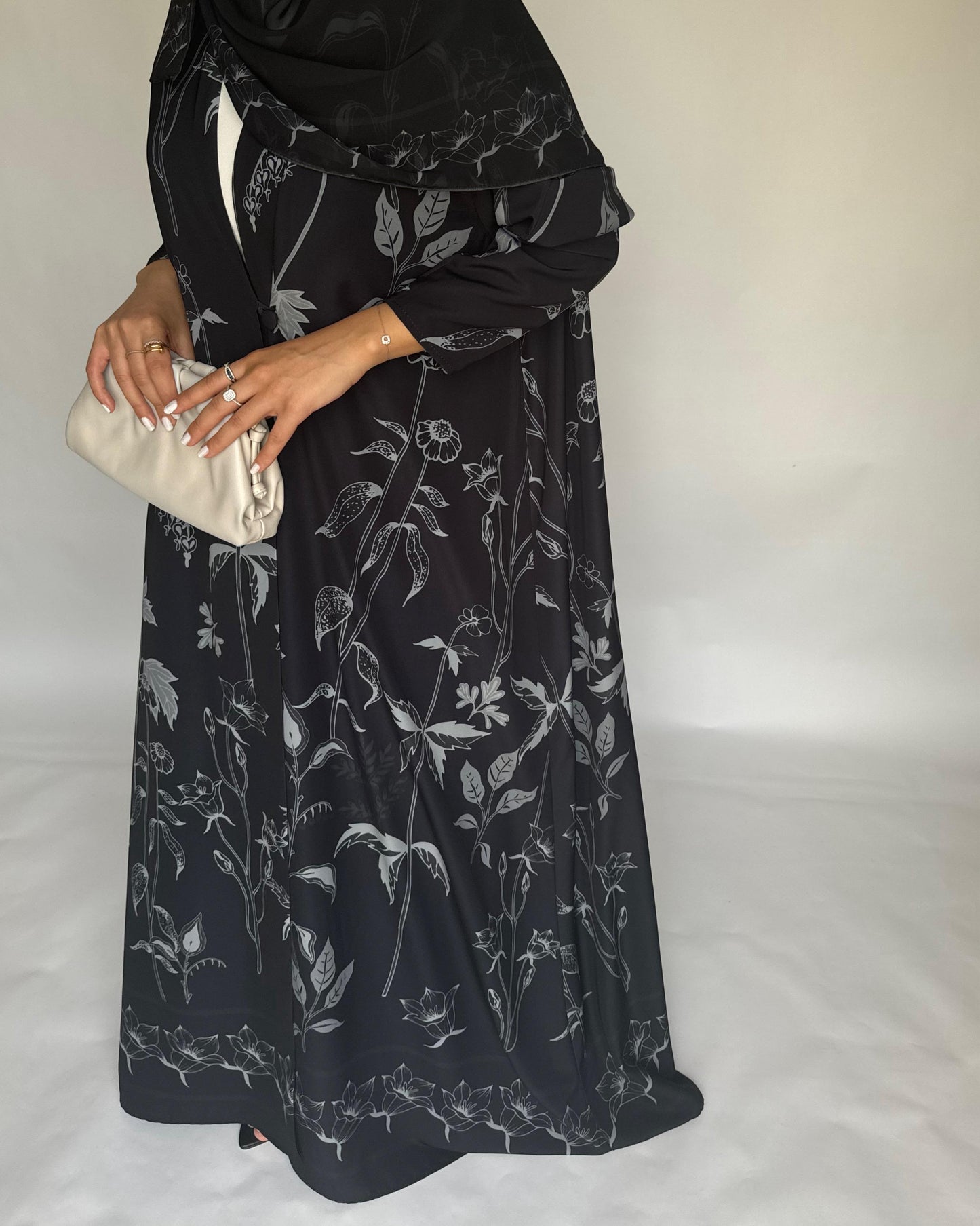A383 - Black Pattern A-Cut Summery Daily Abaya