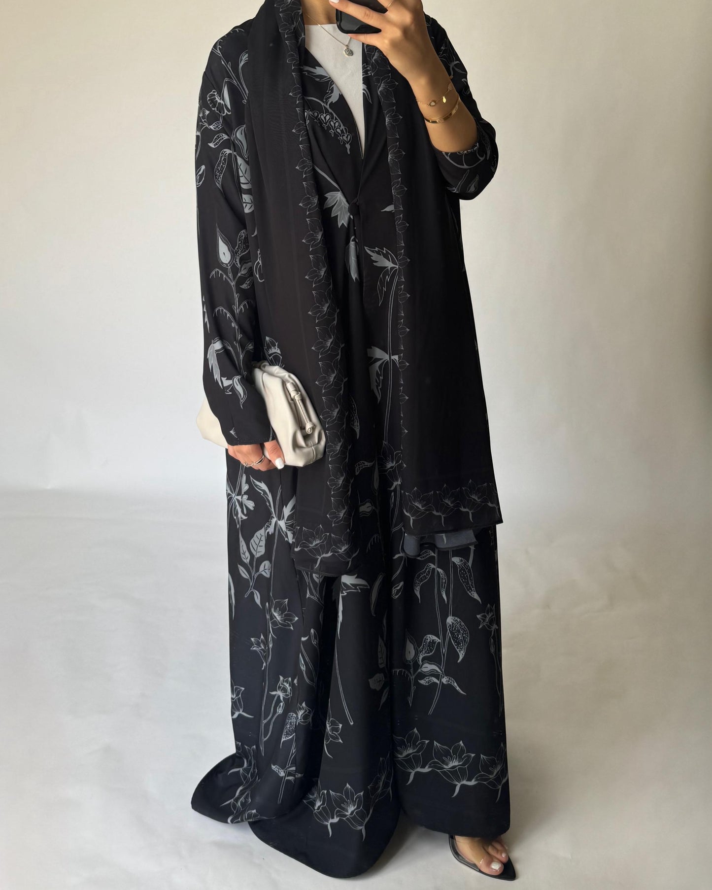 A383 - Black Pattern A-Cut Summery Daily Abaya