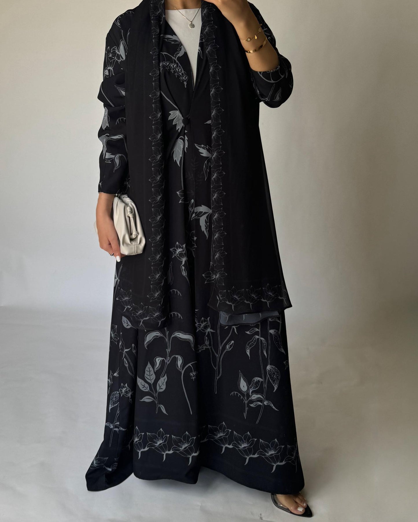 A383 - Black Pattern A-Cut Summery Daily Abaya