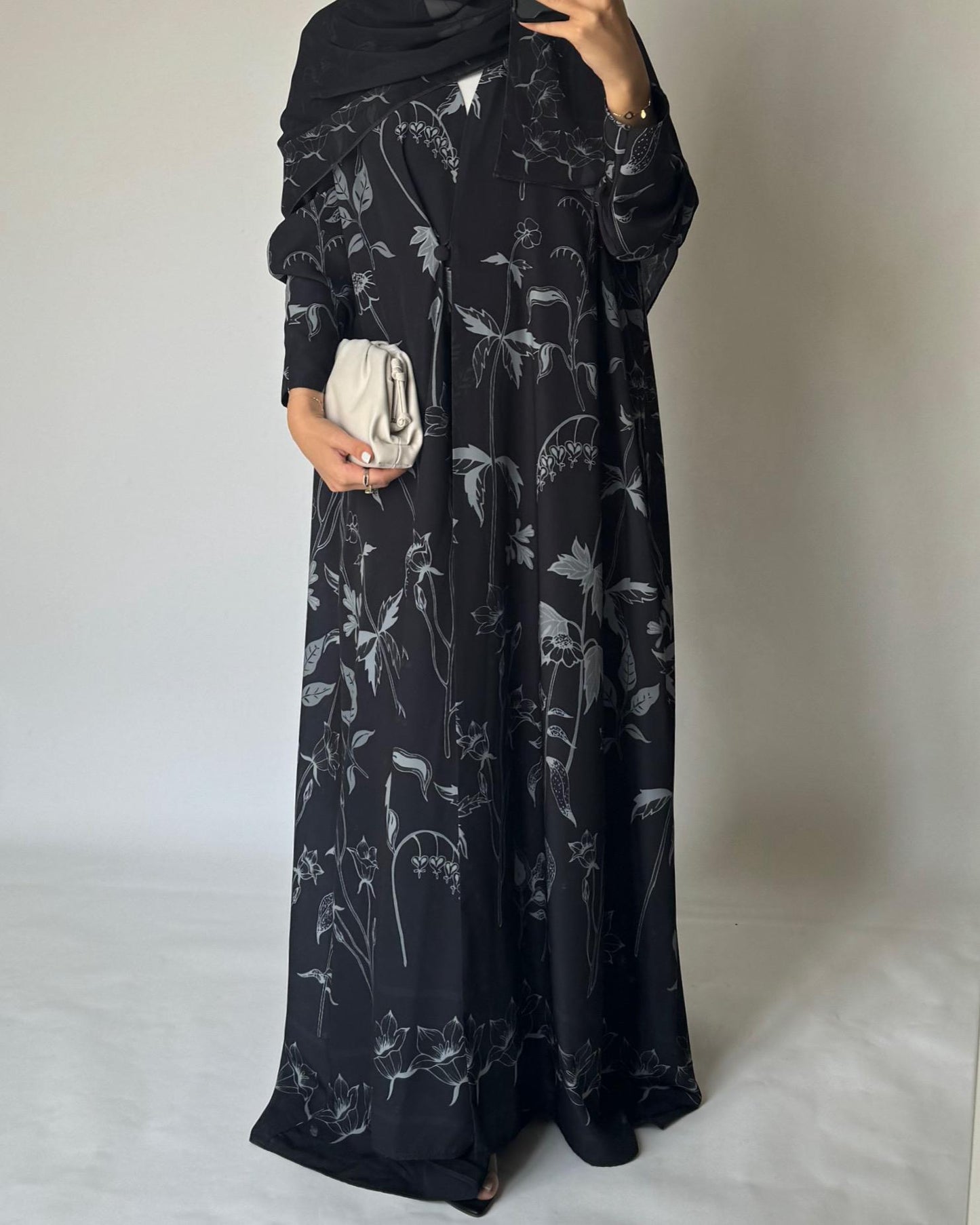A383 - Black Pattern A-Cut Summery Daily Abaya