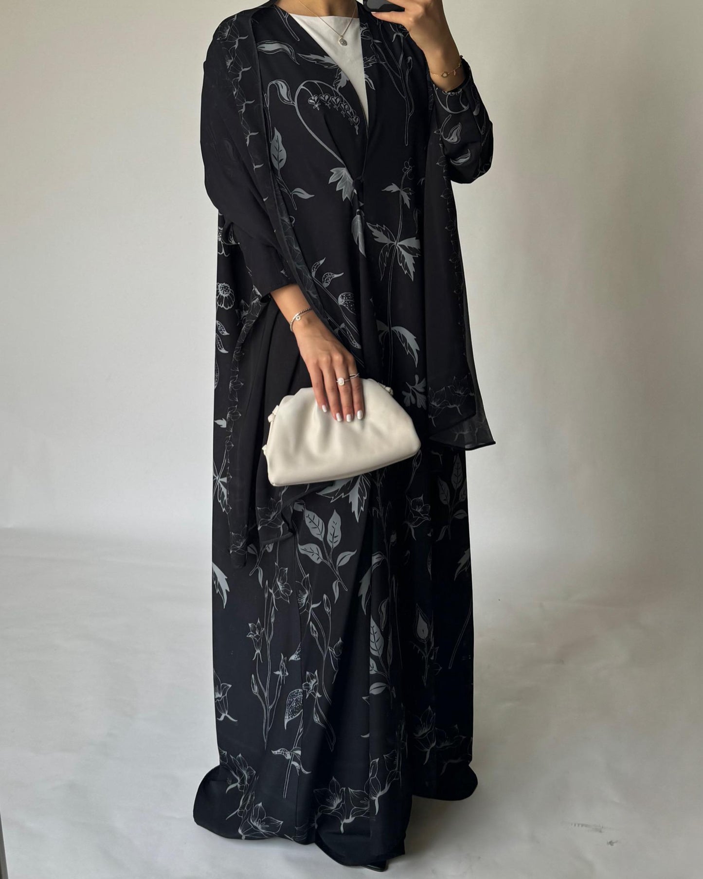 A383 - Black Pattern A-Cut Summery Daily Abaya