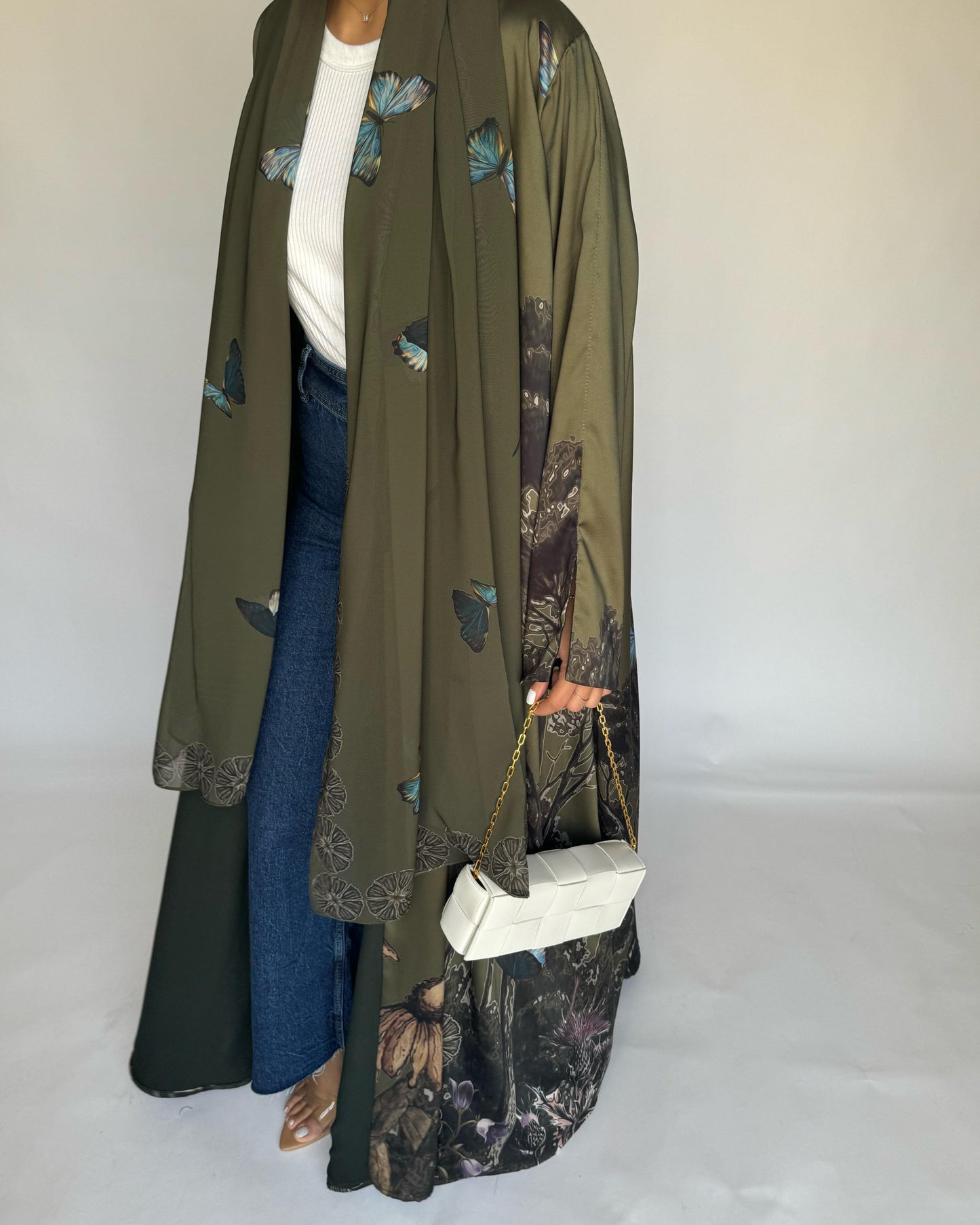 A389 - Green Butterfly Forest A-Cut Summery Abaya