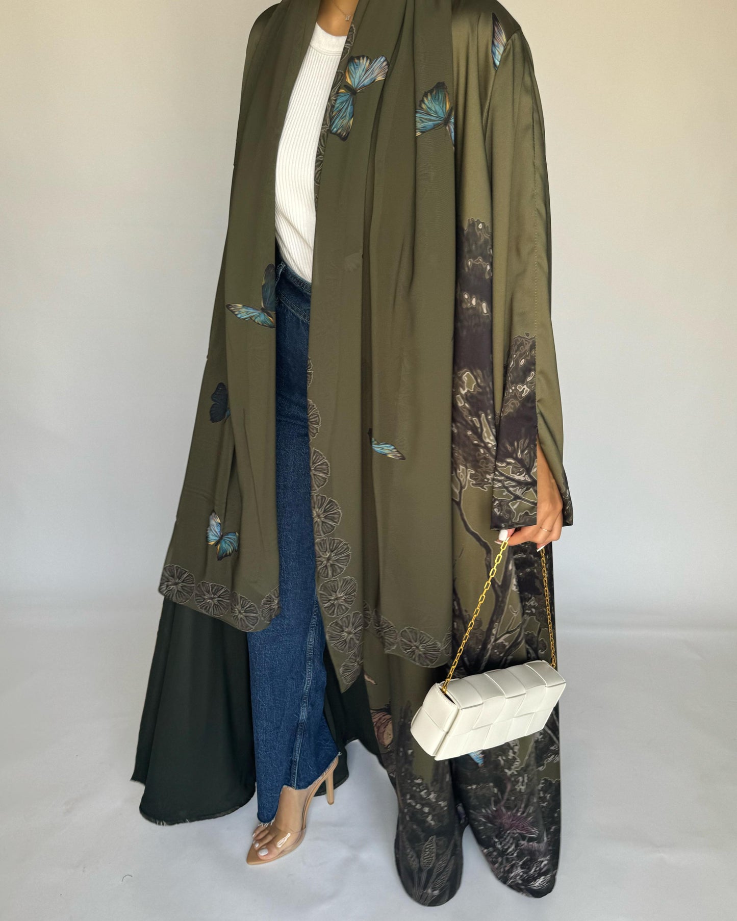 A389 - Green Butterfly Forest A-Cut Summery Abaya