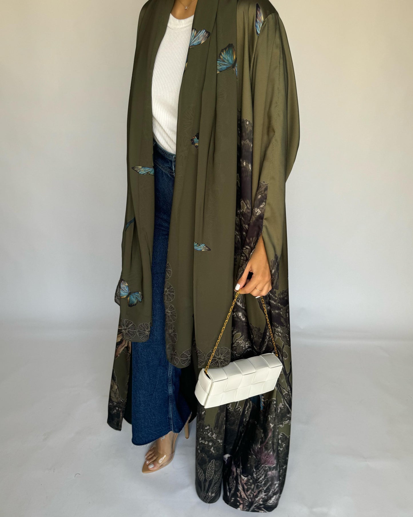 A389 - Green Butterfly Forest A-Cut Summery Abaya