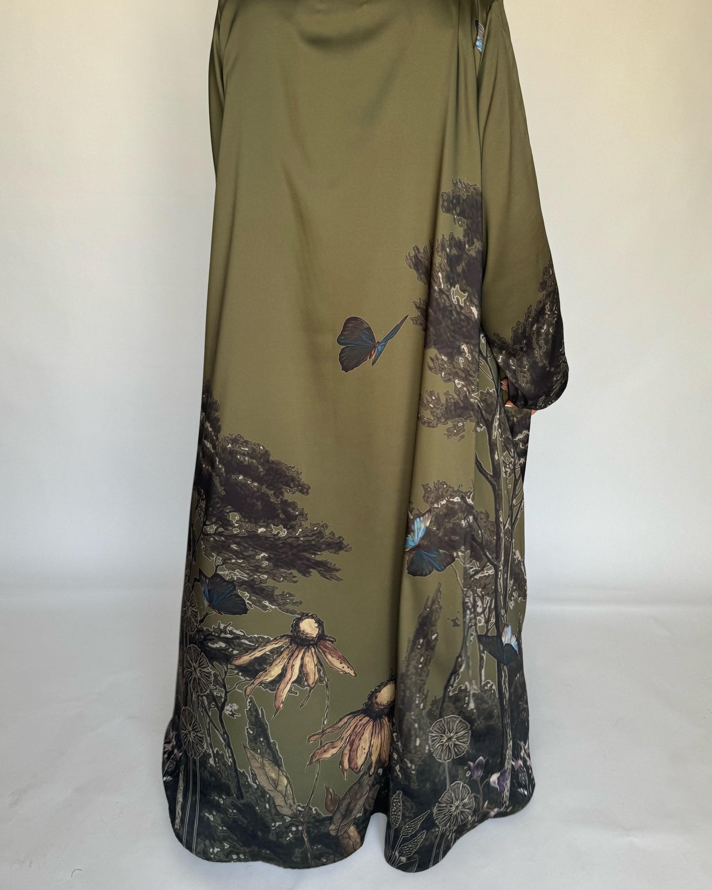 A389 - Green Butterfly Forest A-Cut Summery Abaya