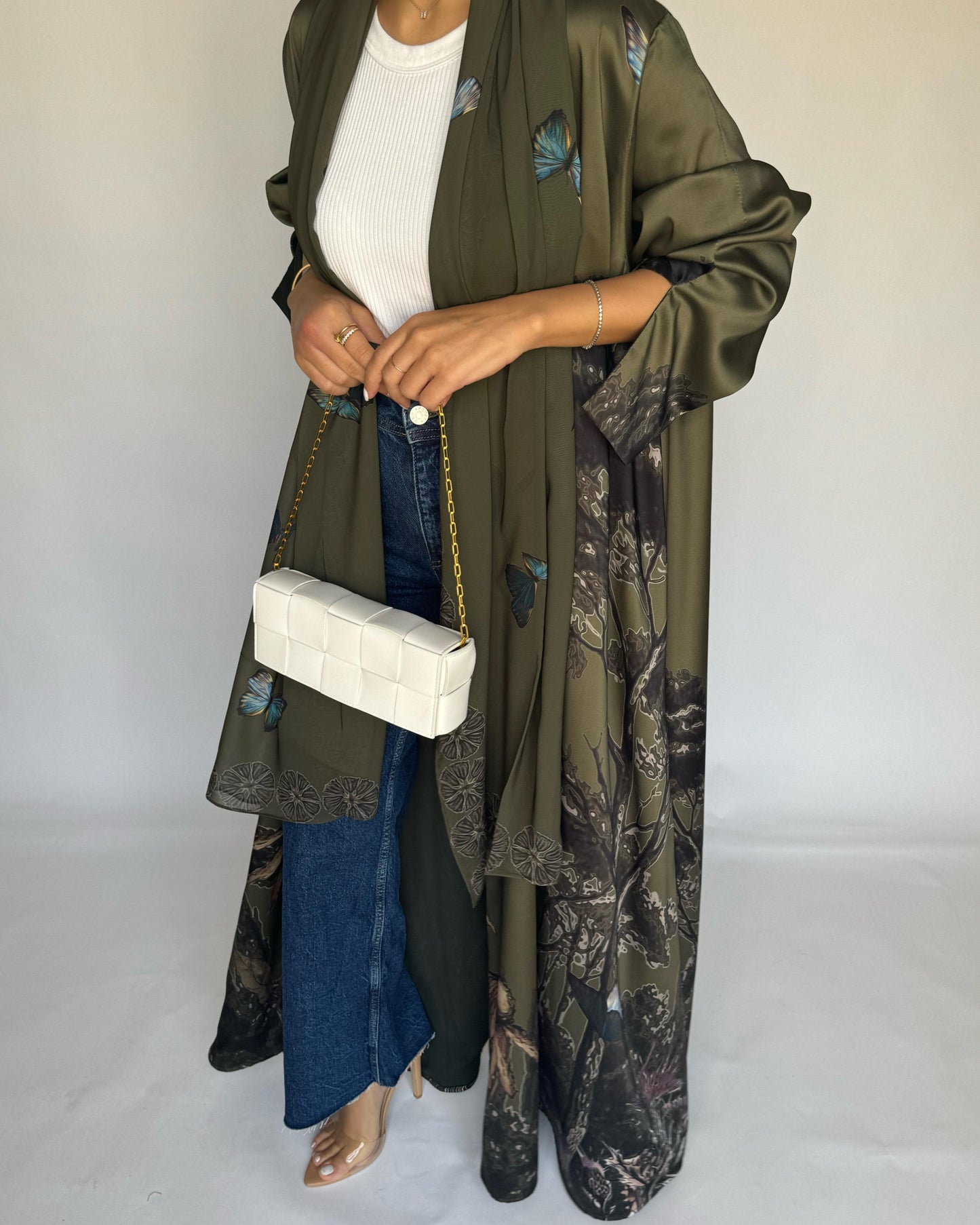 A389 - Green Butterfly Forest A-Cut Summery Abaya