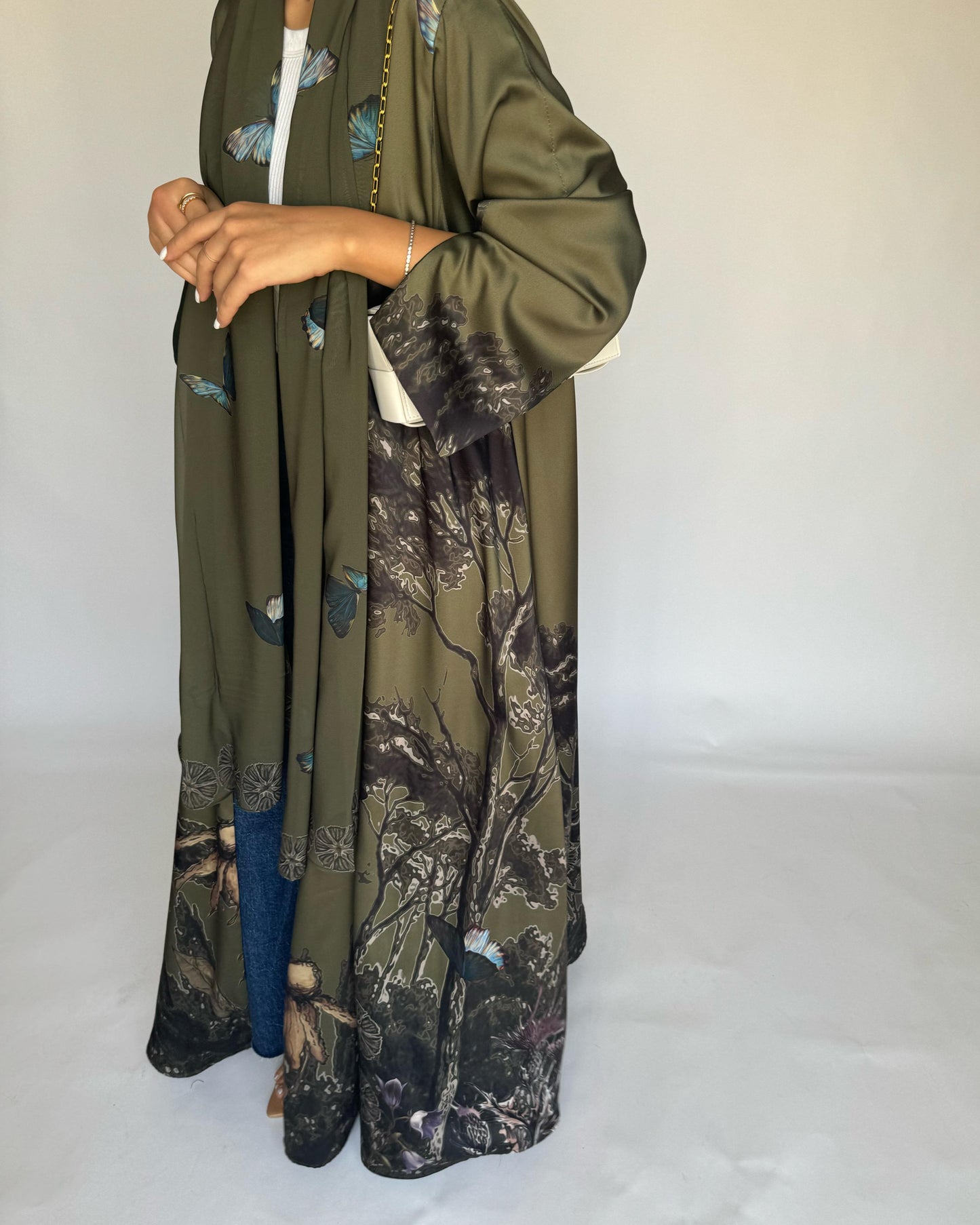 A389 - Green Butterfly Forest A-Cut Summery Abaya