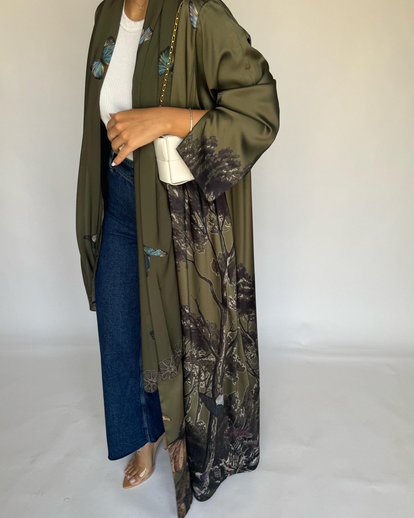 A389 - Green Butterfly Forest A-Cut Summery Abaya