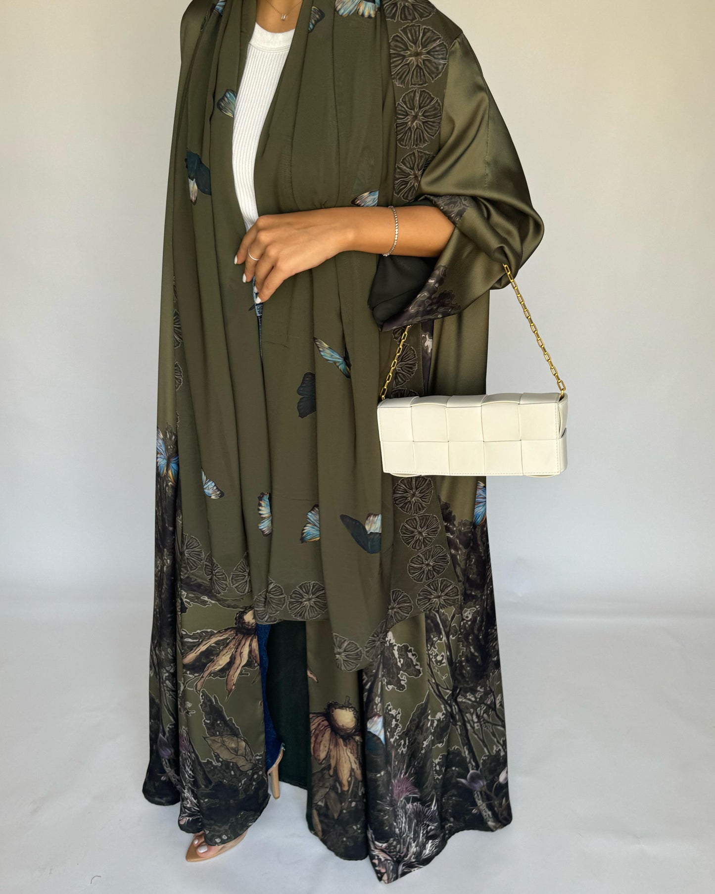 A389 - Green Butterfly Forest A-Cut Summery Abaya