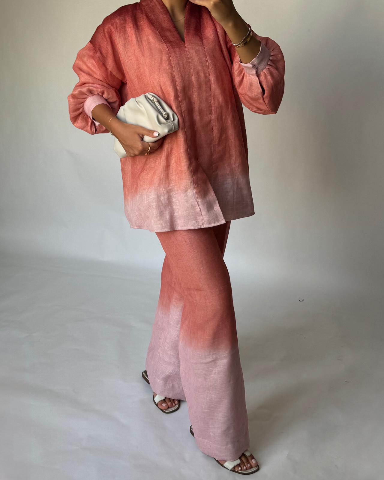 A397 - Red to Pink Ombre Summer Linen Set