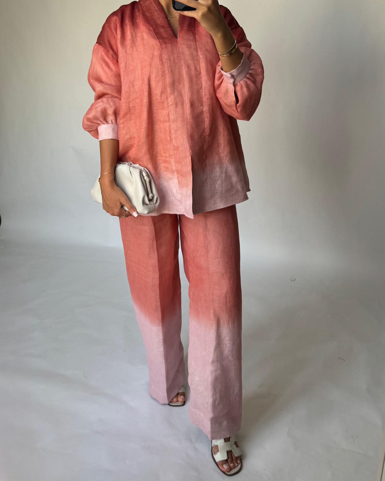 A397 - Red to Pink Ombre Summer Linen Set