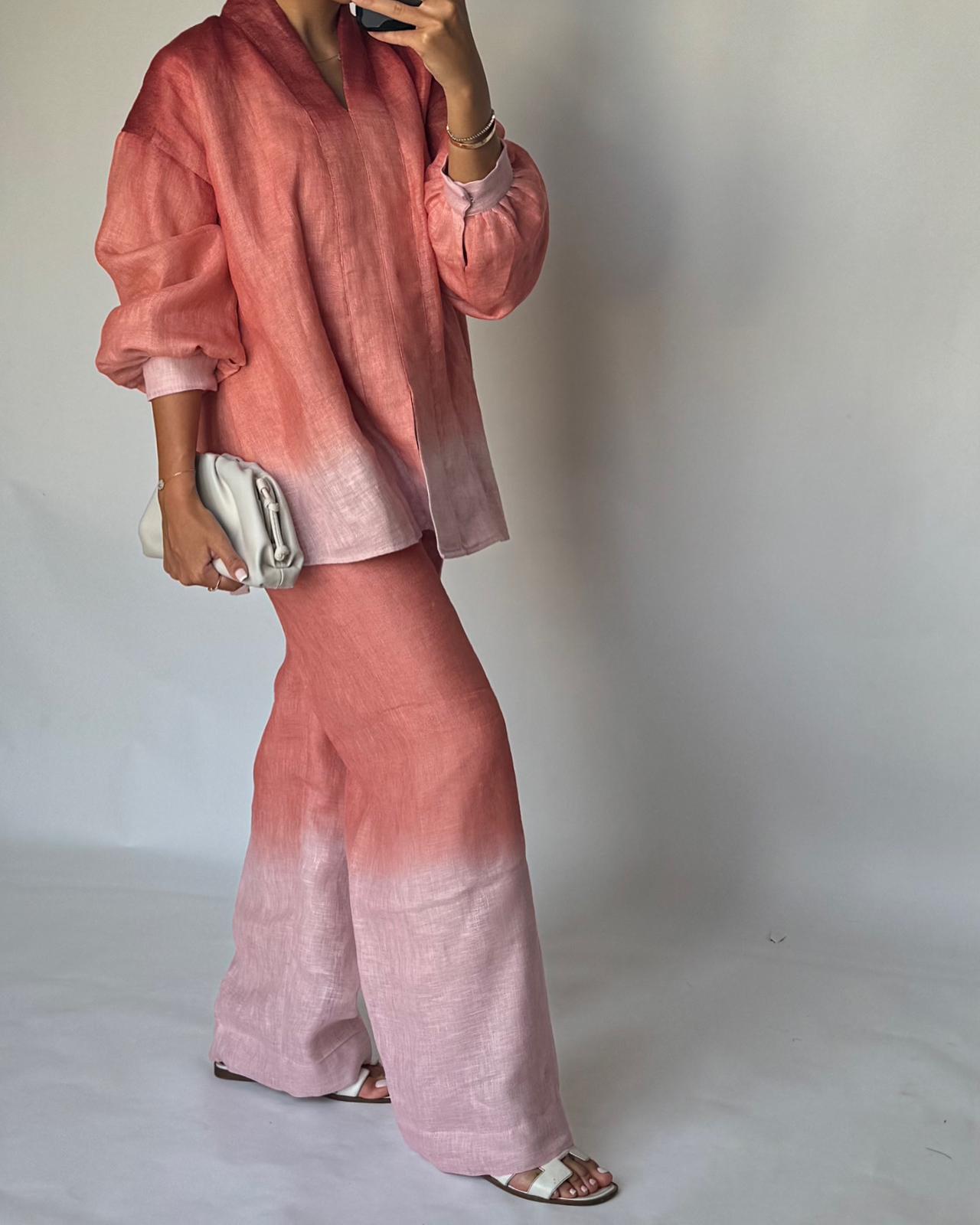 A397 - Red to Pink Ombre Summer Linen Set