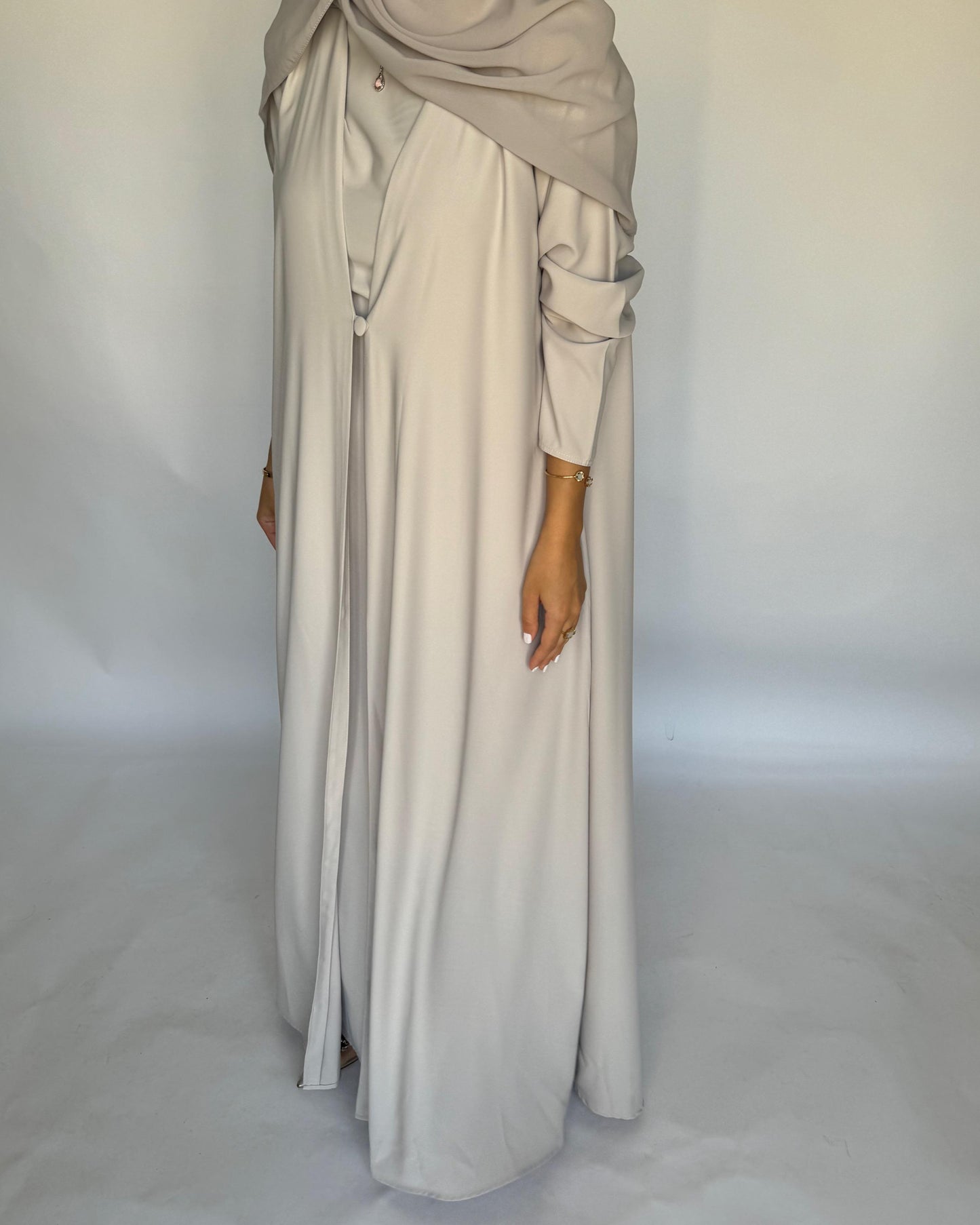 A418 - Dusty Cream Daily Summery Abaya, Dress & Shaila