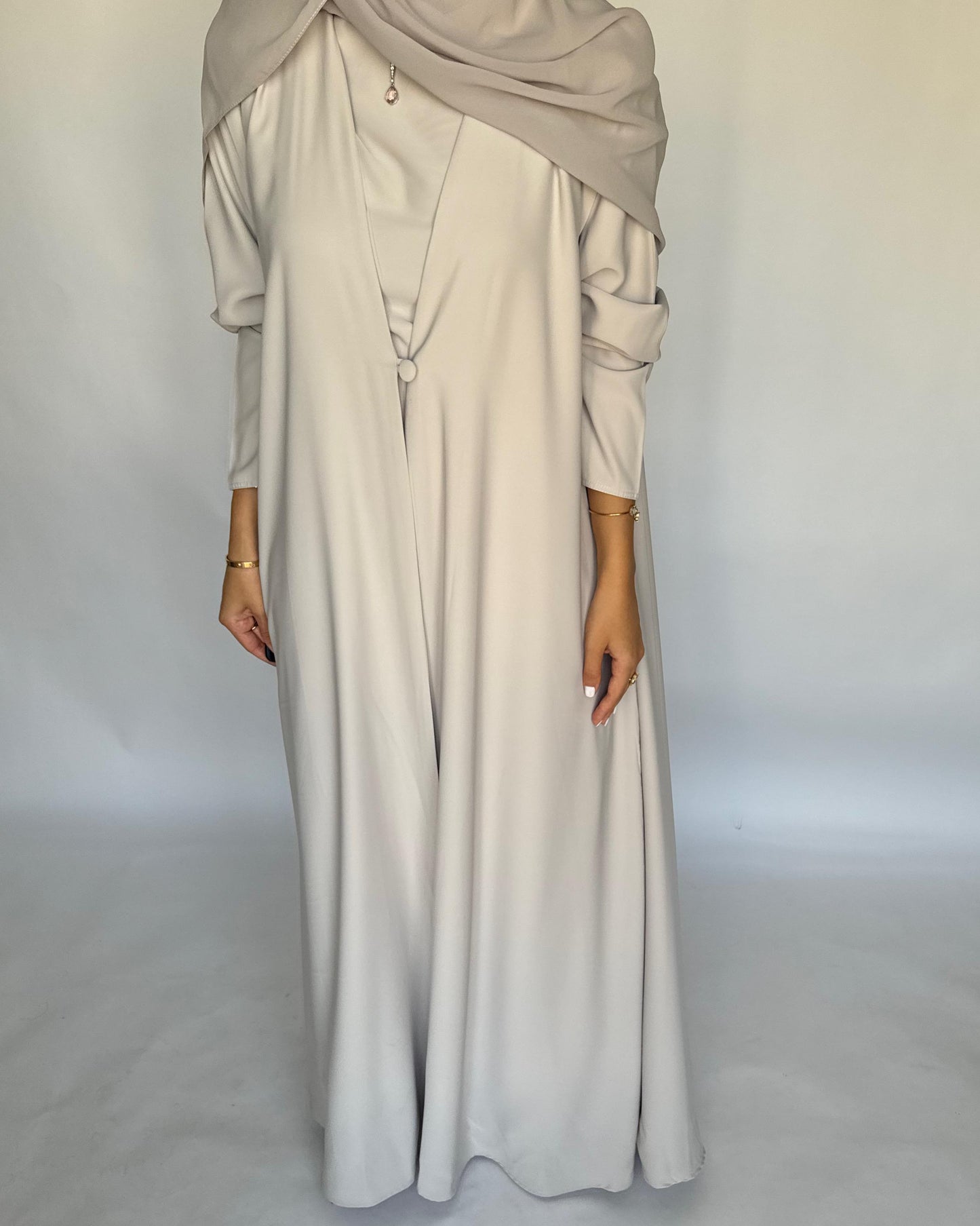 A418 - Dusty Cream Daily Summery Abaya, Dress & Shaila