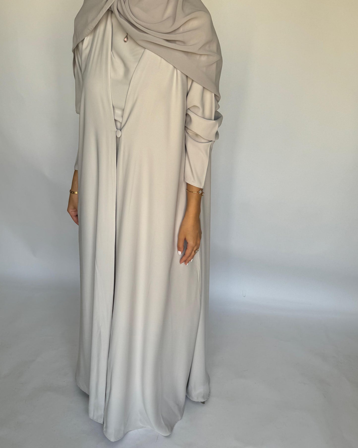 A418 - Dusty Cream Daily Summery Abaya, Dress & Shaila