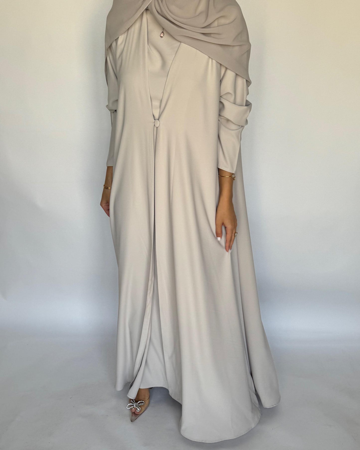 A418 - Dusty Cream Daily Summery Abaya, Dress & Shaila
