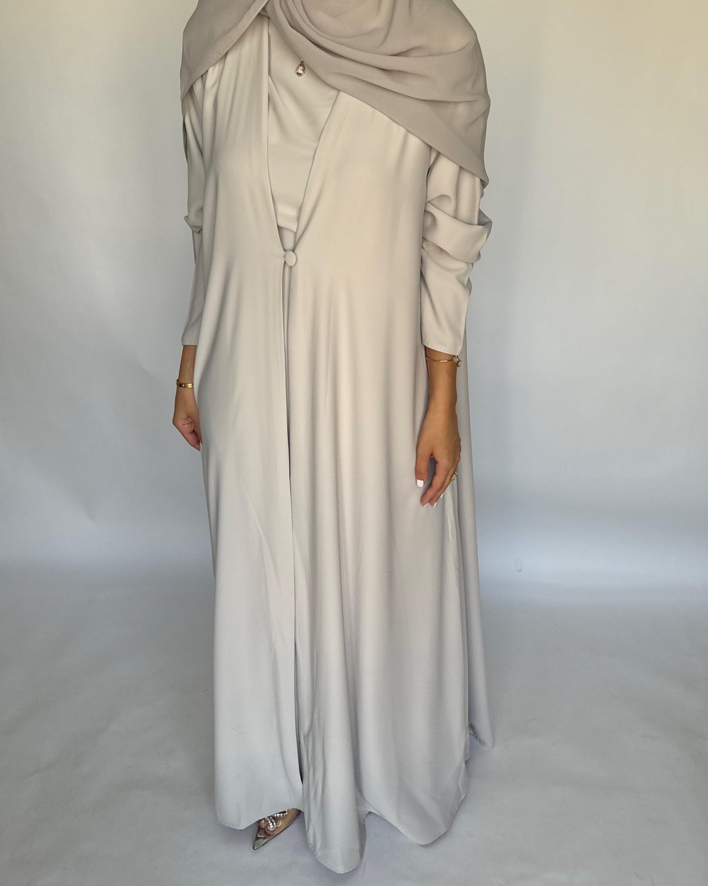 A418 - Dusty Cream Daily Summery Abaya, Dress & Shaila