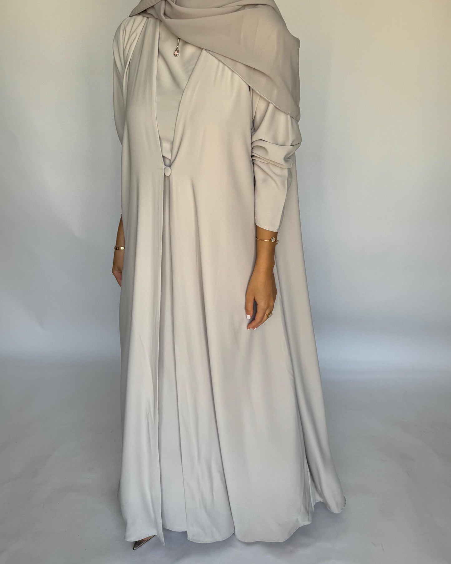A418 - Dusty Cream Daily Summery Abaya, Dress & Shaila