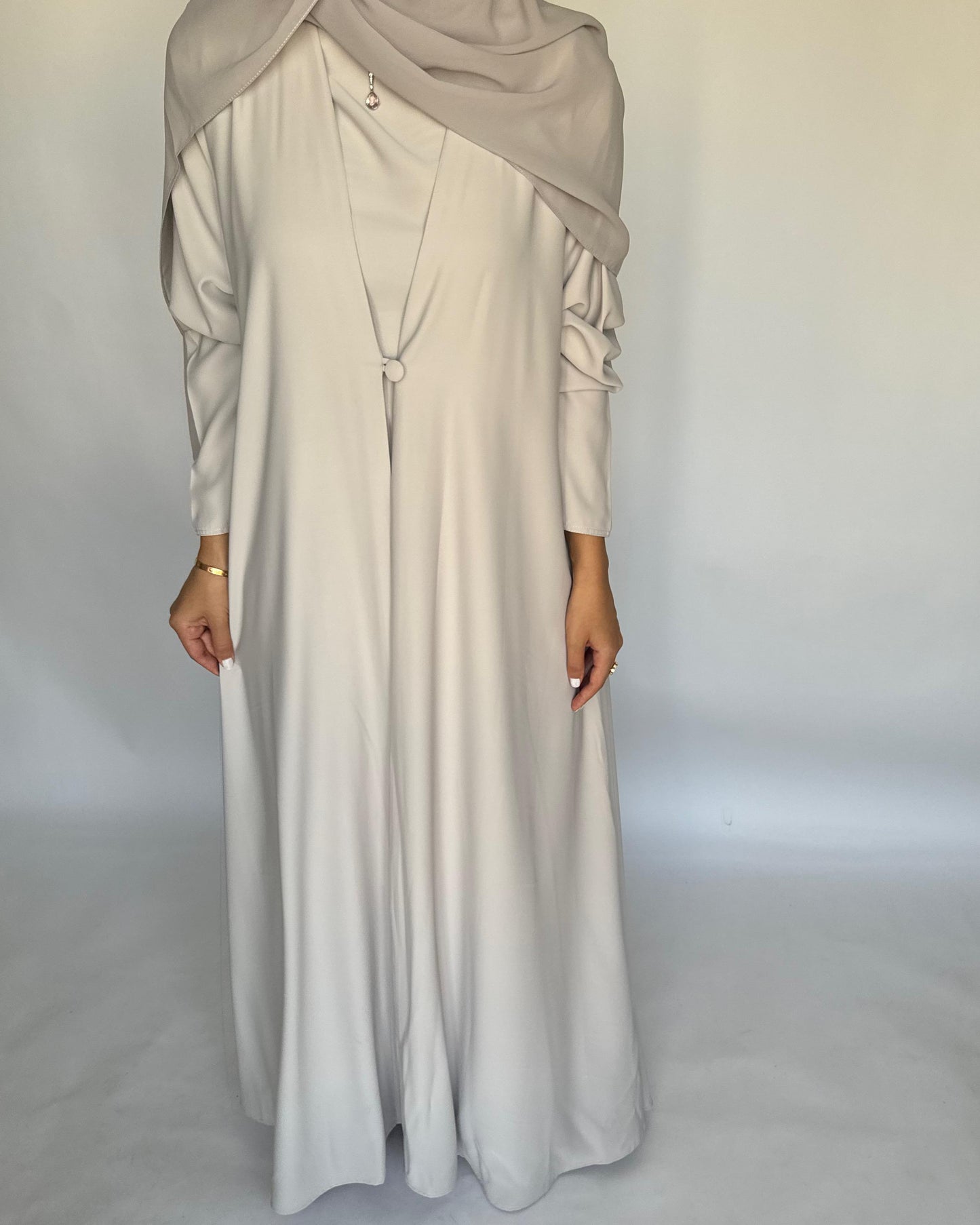 A418 - Dusty Cream Daily Summery Abaya, Dress & Shaila