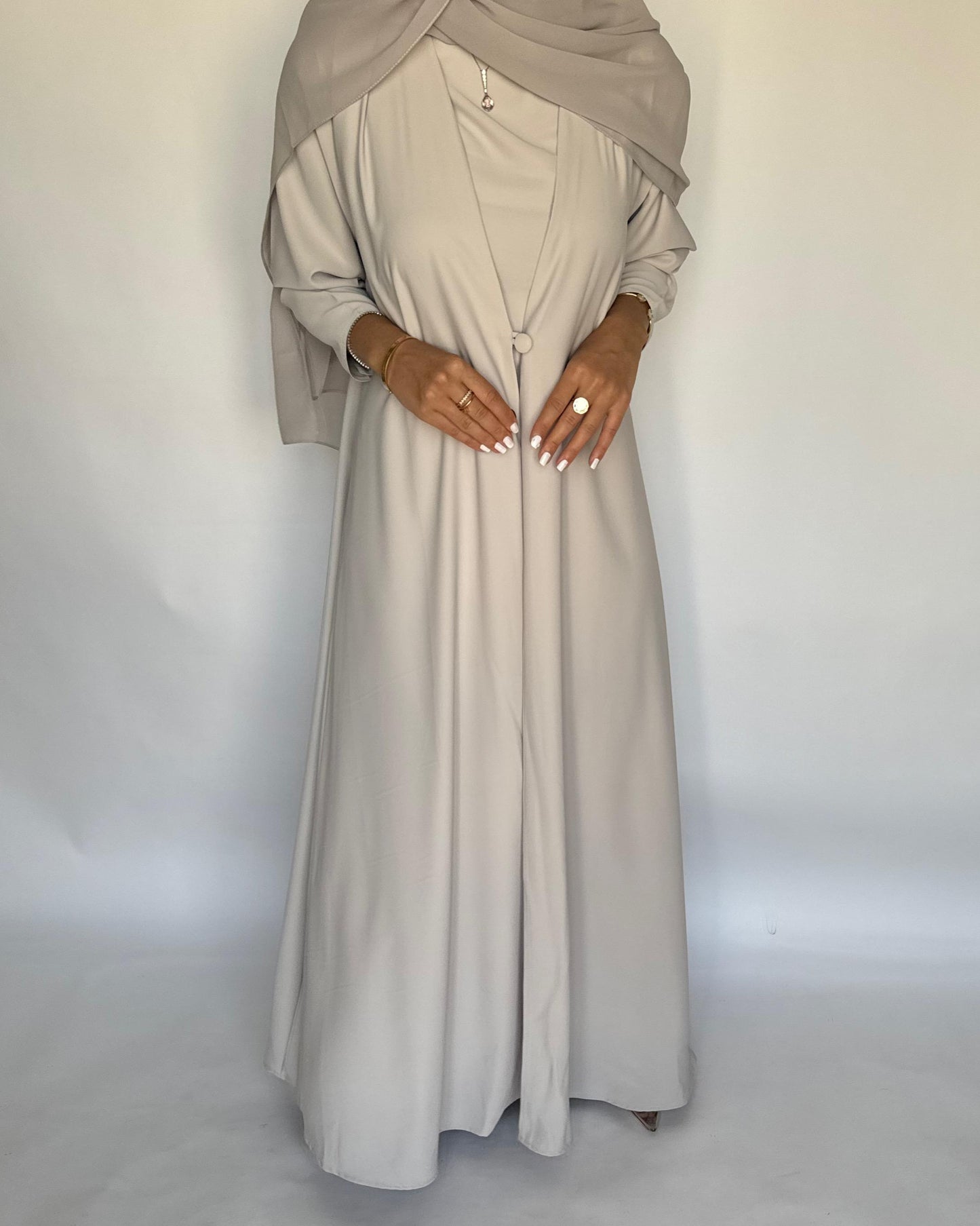 A418 - Dusty Cream Daily Summery Abaya, Dress & Shaila