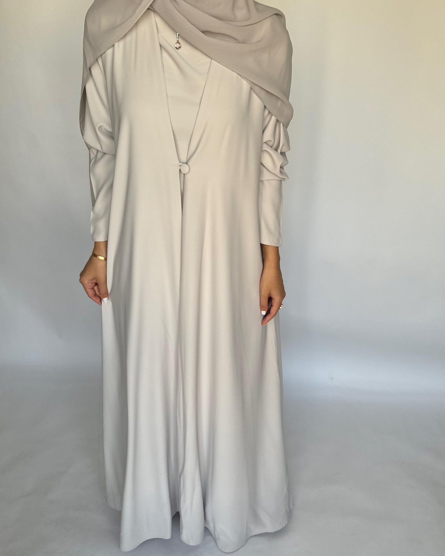 A418 - Dusty Cream Daily Summery Abaya, Dress & Shaila