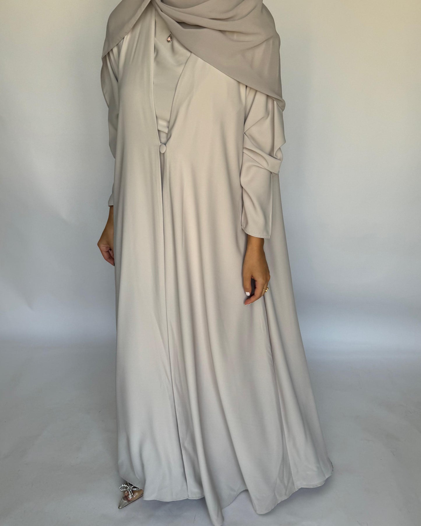 A418 - Dusty Cream Daily Summery Abaya, Dress & Shaila