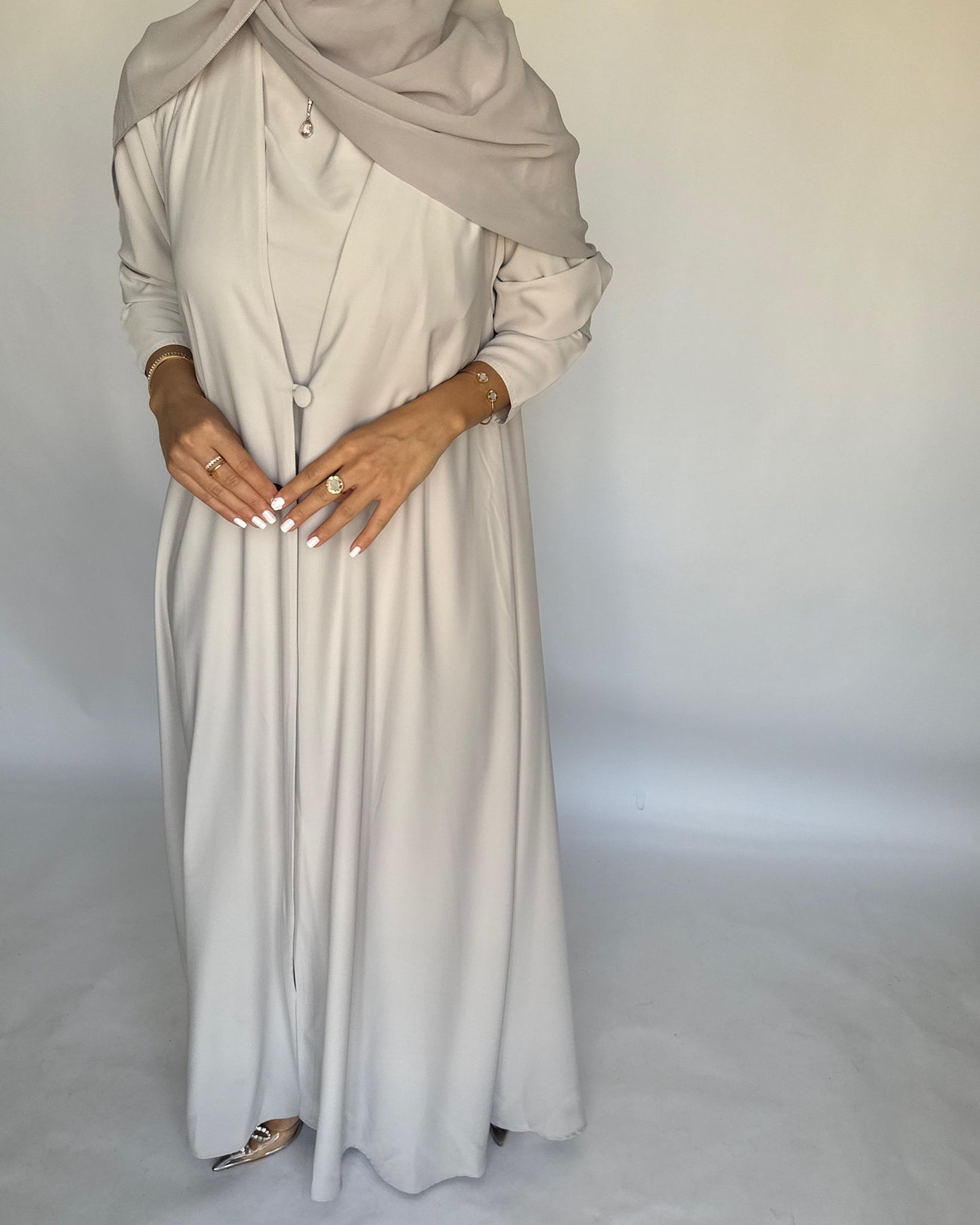 A418 - Dusty Cream Daily Summery Abaya, Dress & Shaila