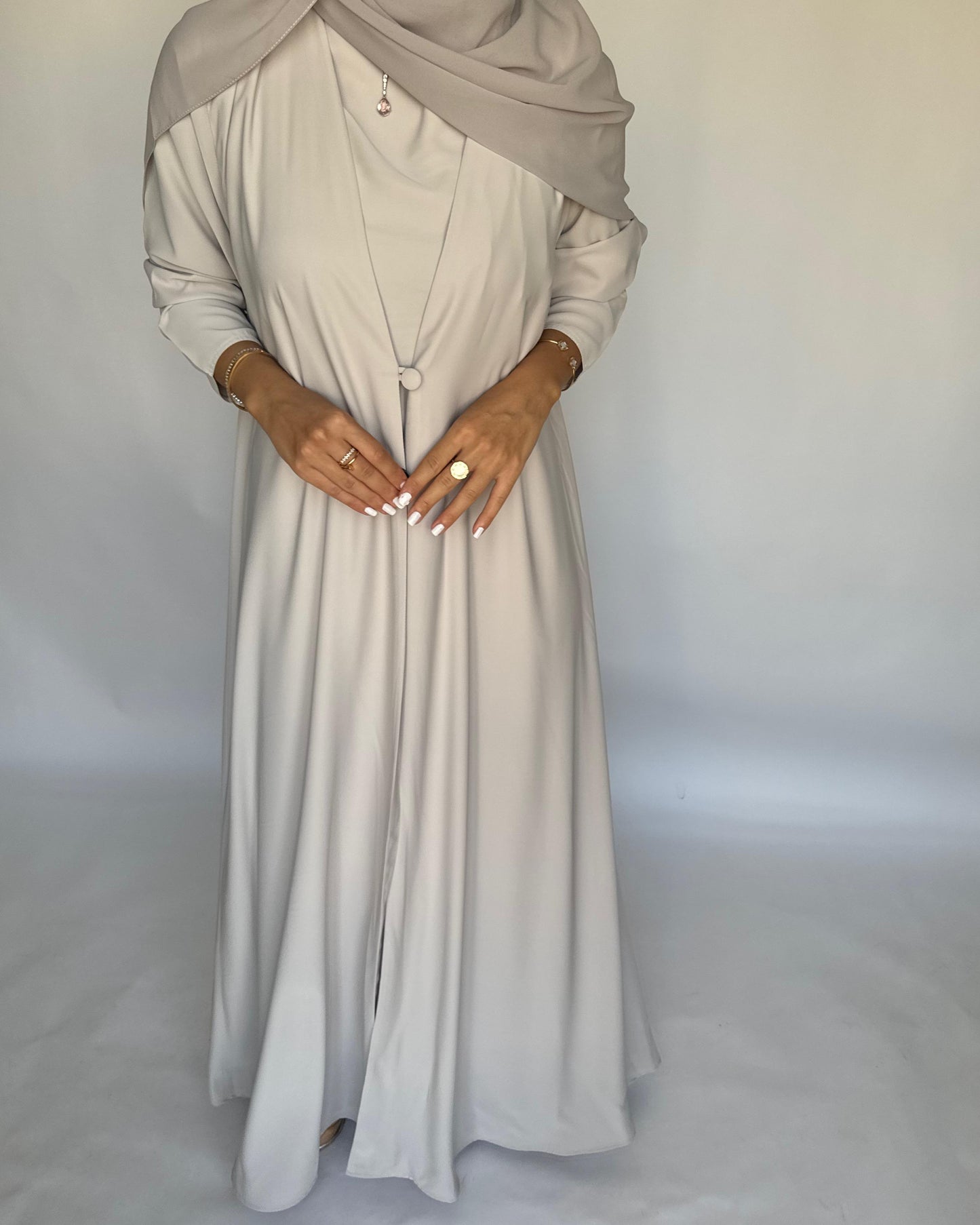 A418 - Dusty Cream Daily Summery Abaya, Dress & Shaila