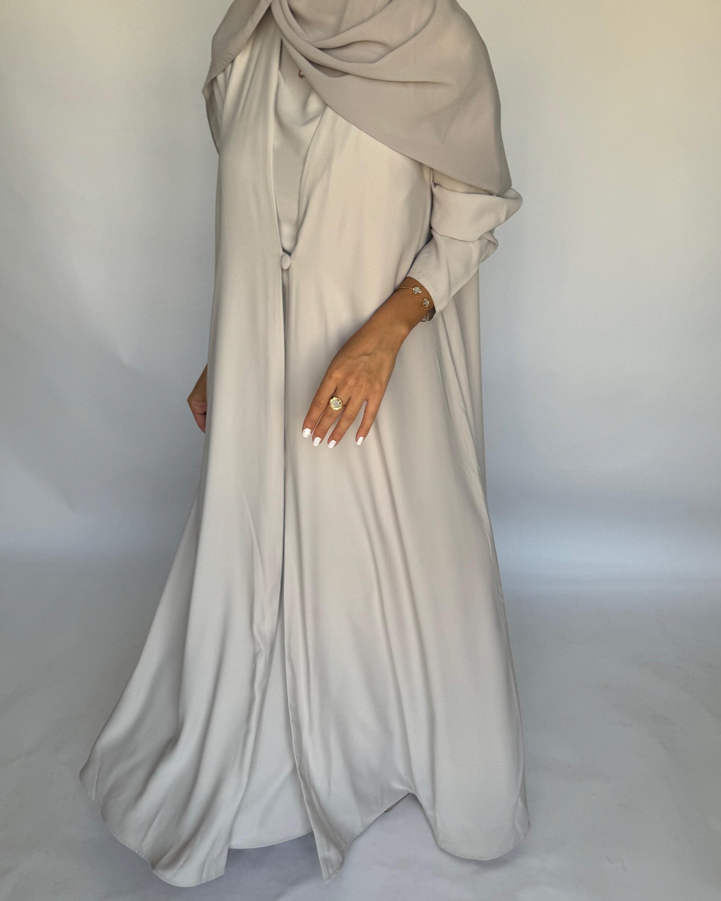 A418 - Dusty Cream Daily Summery Abaya, Dress & Shaila
