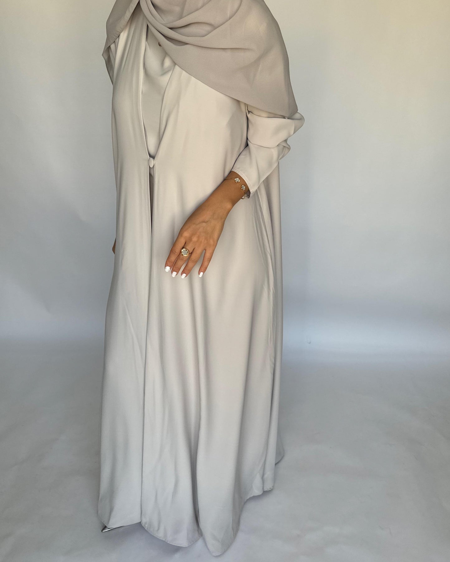 A418 - Dusty Cream Daily Summery Abaya, Dress & Shaila