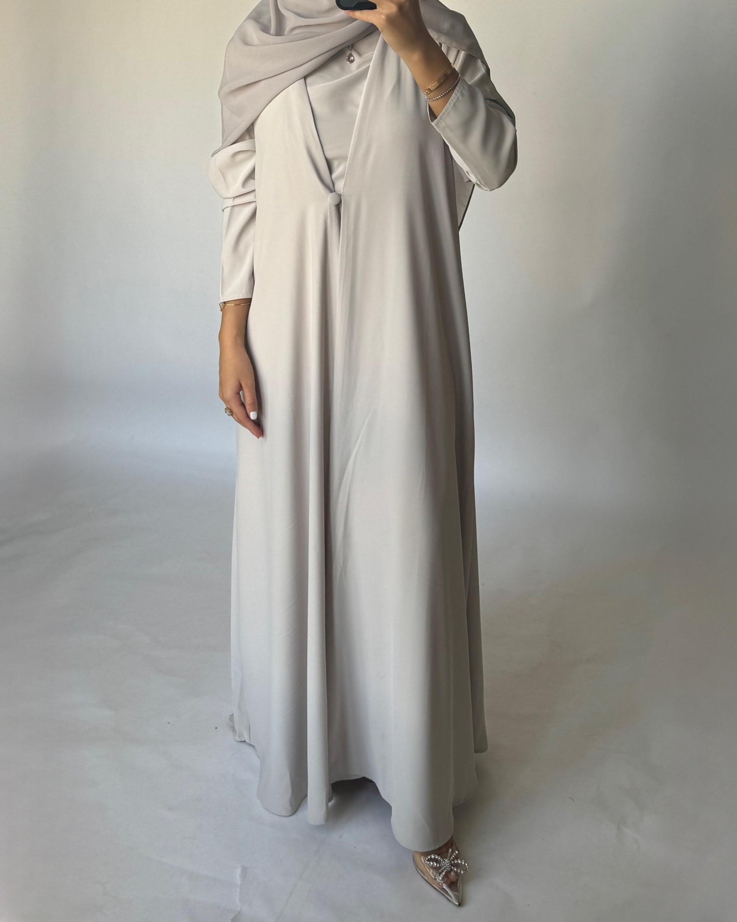 A418 - Dusty Cream Daily Summery Abaya, Dress & Shaila