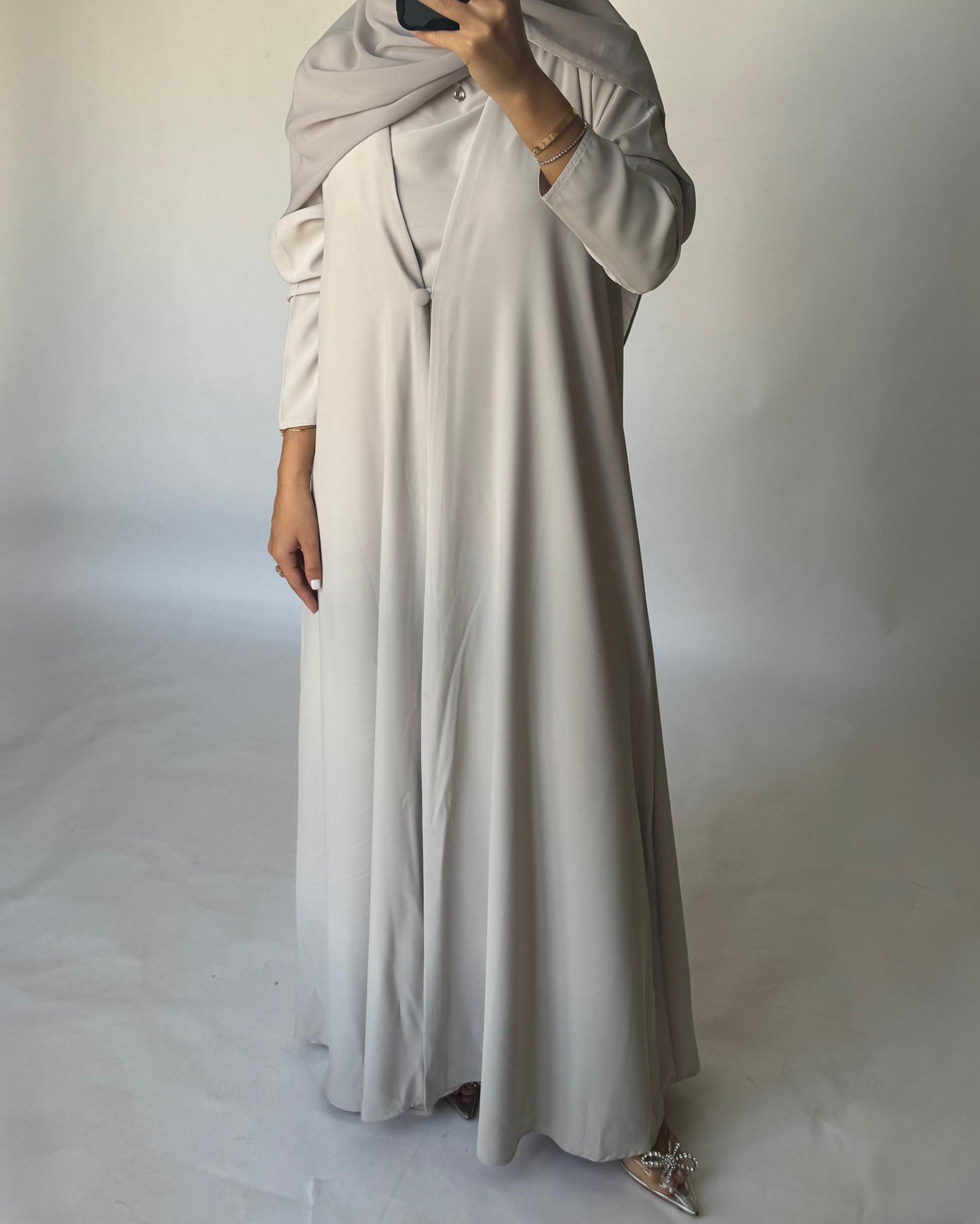 A418 - Dusty Cream Daily Summery Abaya, Dress & Shaila