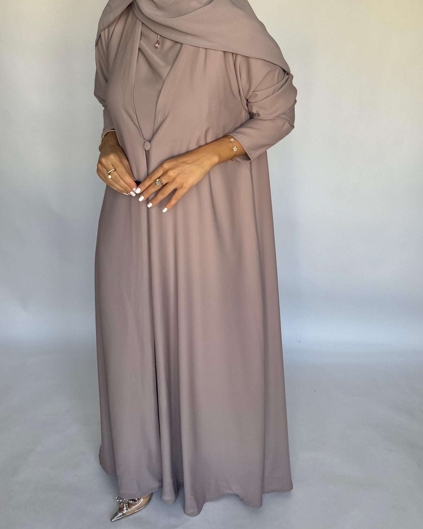 A410 - Taupe Daily Summery Abaya, Dress & Shaila