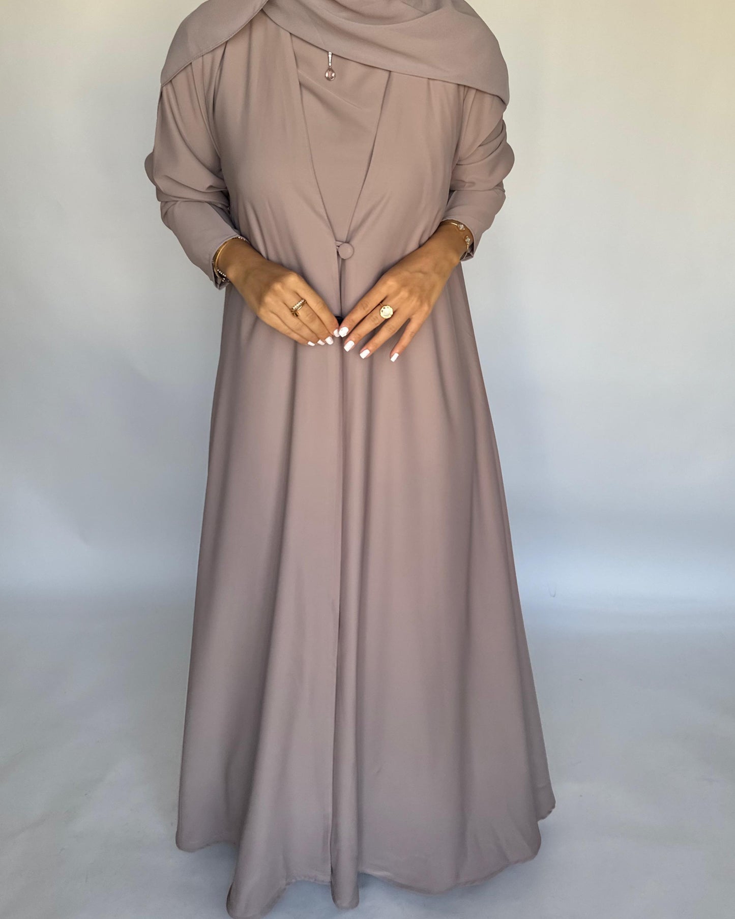 A410 - Taupe Daily Summery Abaya, Dress & Shaila