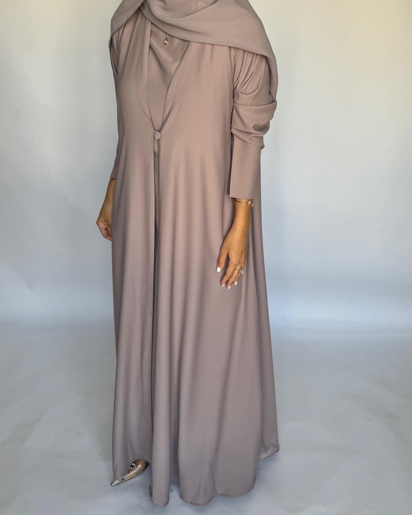 A410 - Taupe Daily Summery Abaya, Dress & Shaila