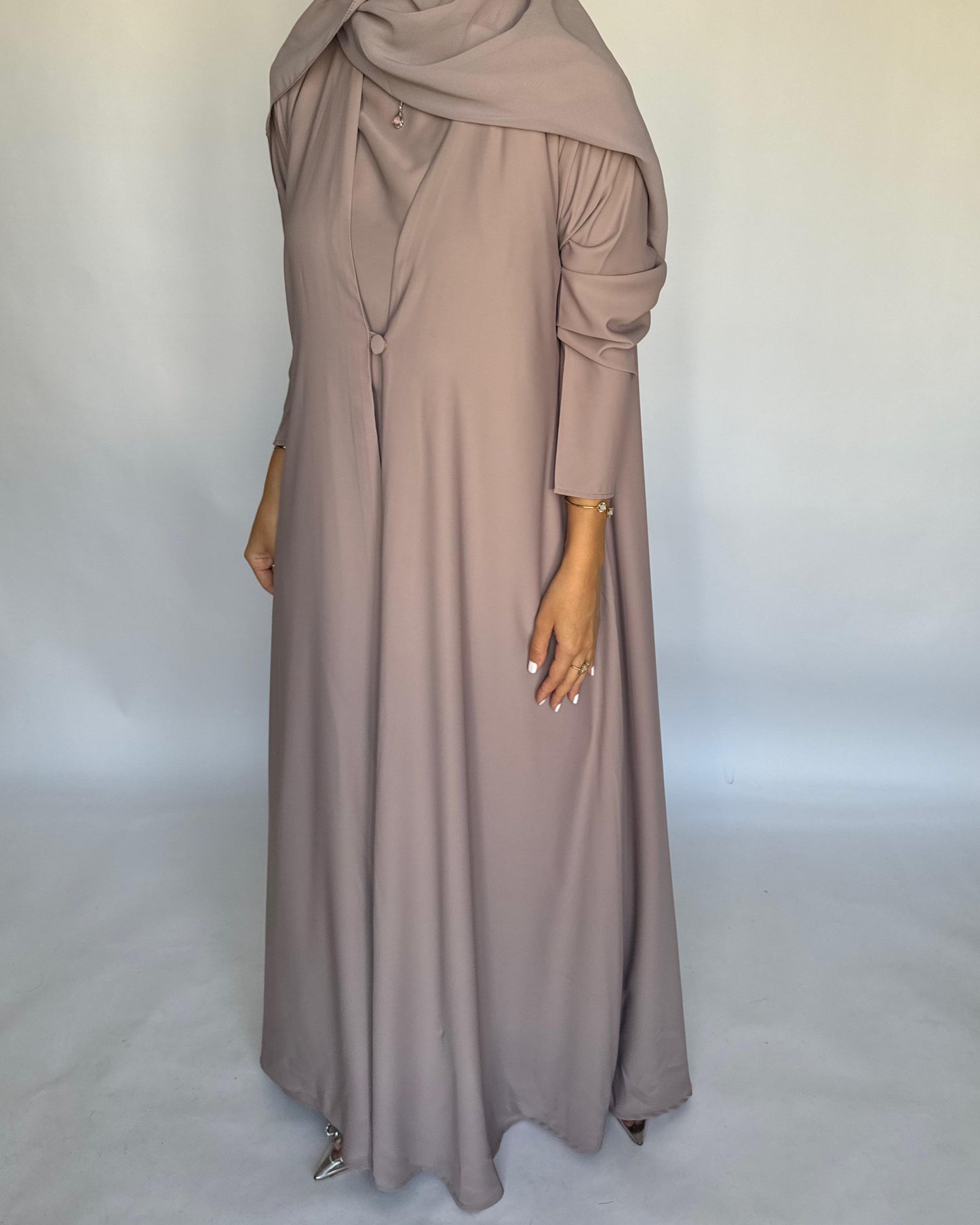 A410 - Taupe Daily Summery Abaya, Dress & Shaila