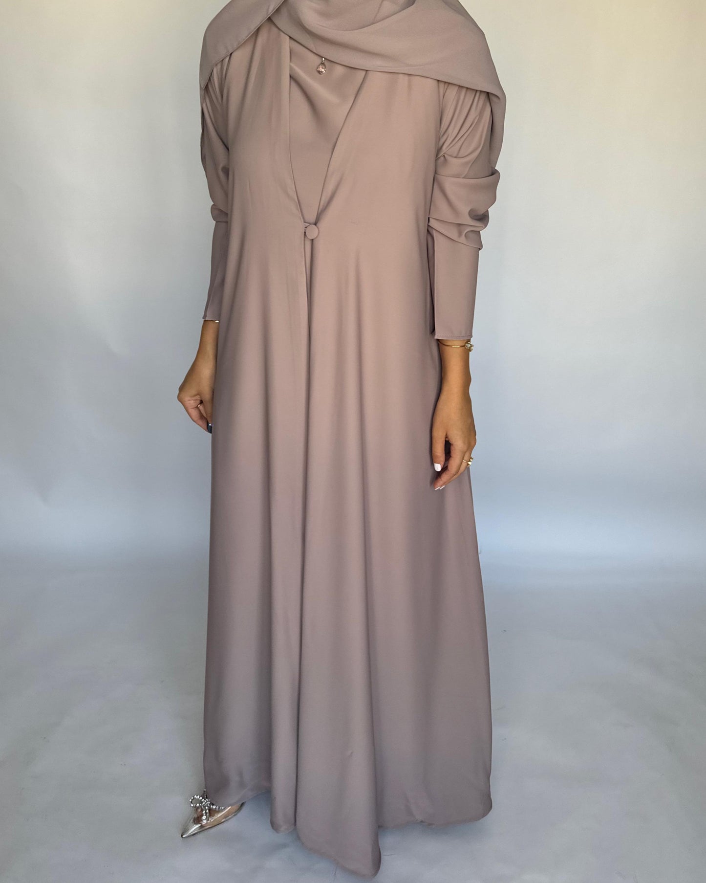 A410 - Taupe Daily Summery Abaya, Dress & Shaila