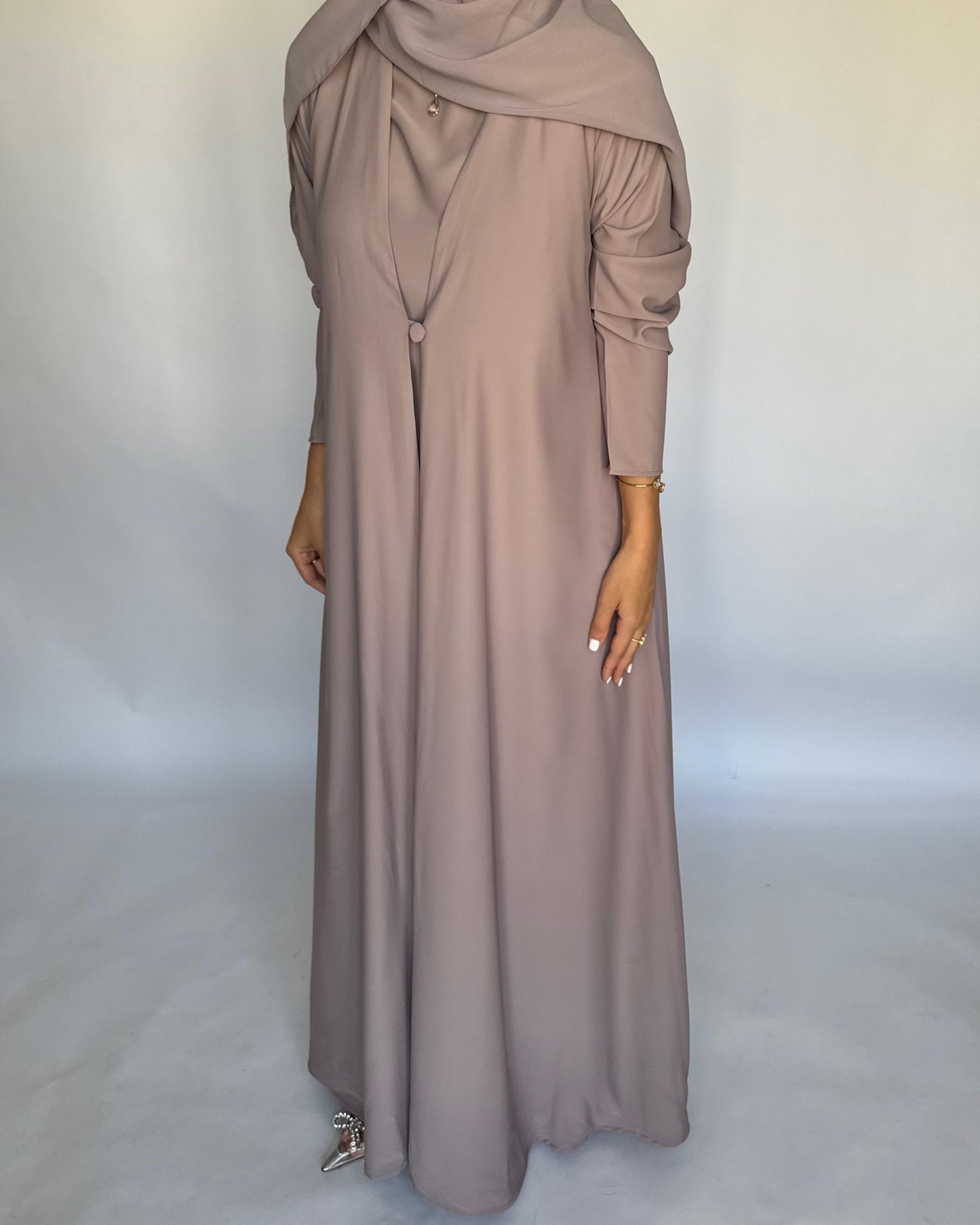 A410 - Taupe Daily Summery Abaya, Dress & Shaila