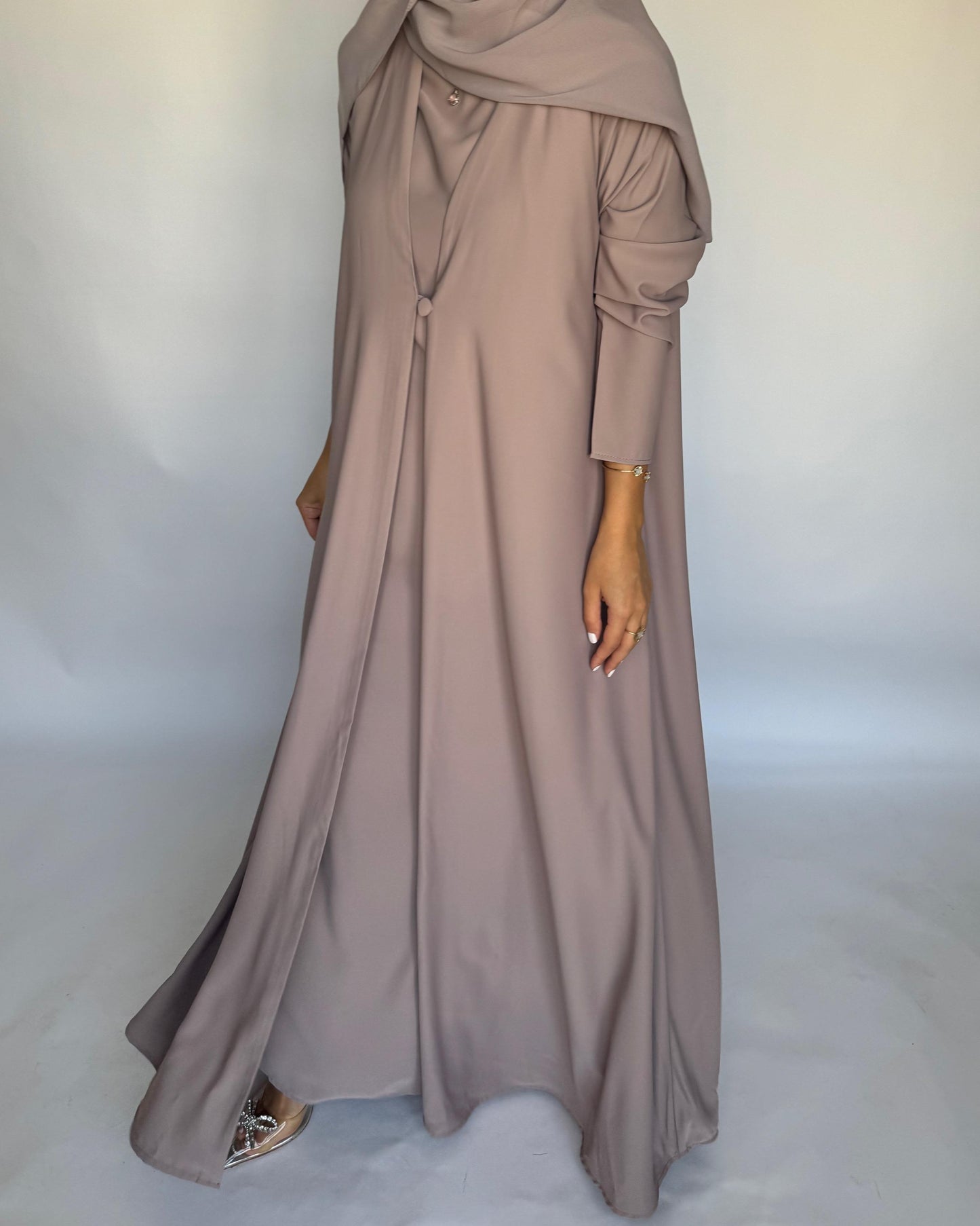A410 - Taupe Daily Summery Abaya, Dress & Shaila