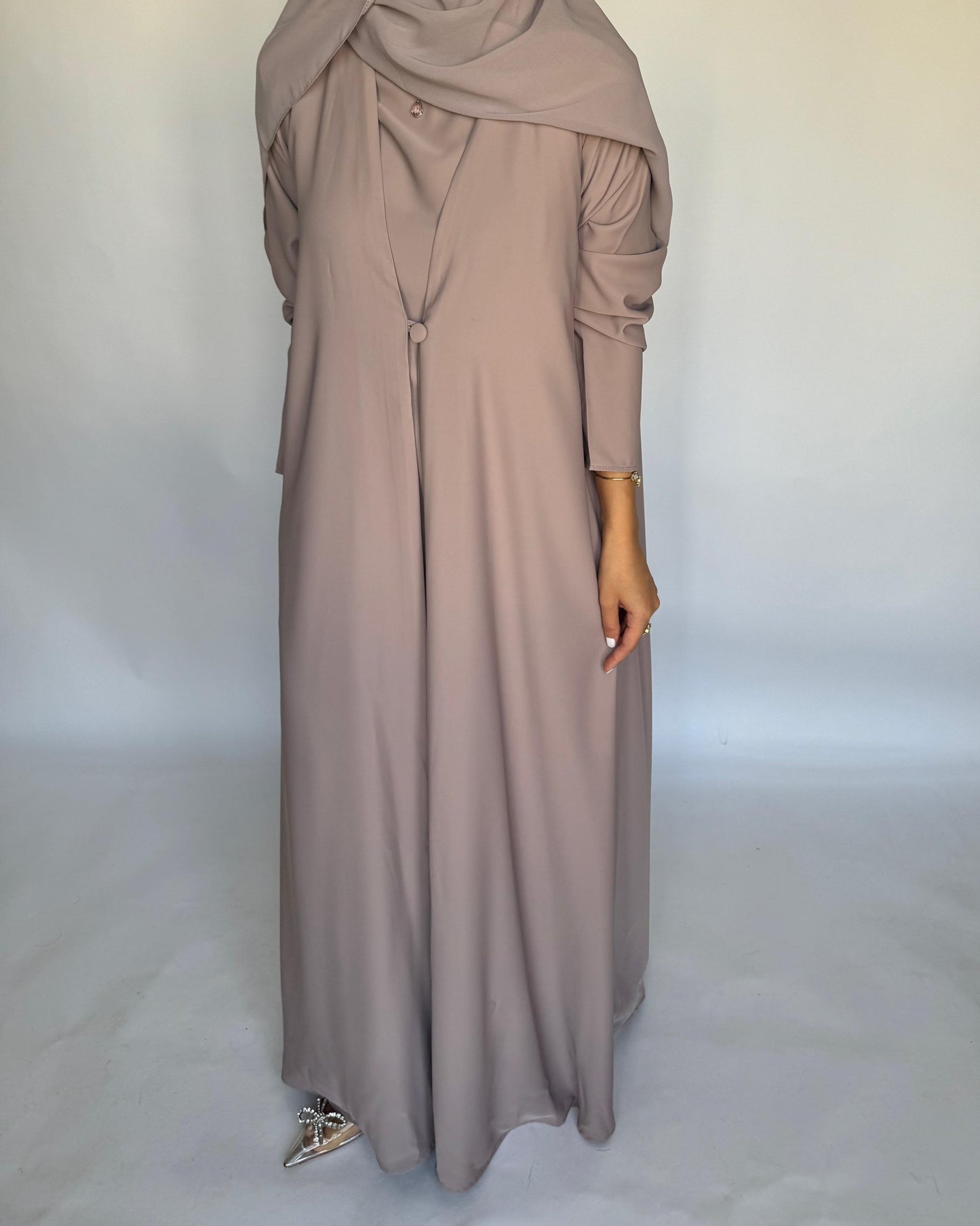 A410 - Taupe Daily Summery Abaya, Dress & Shaila