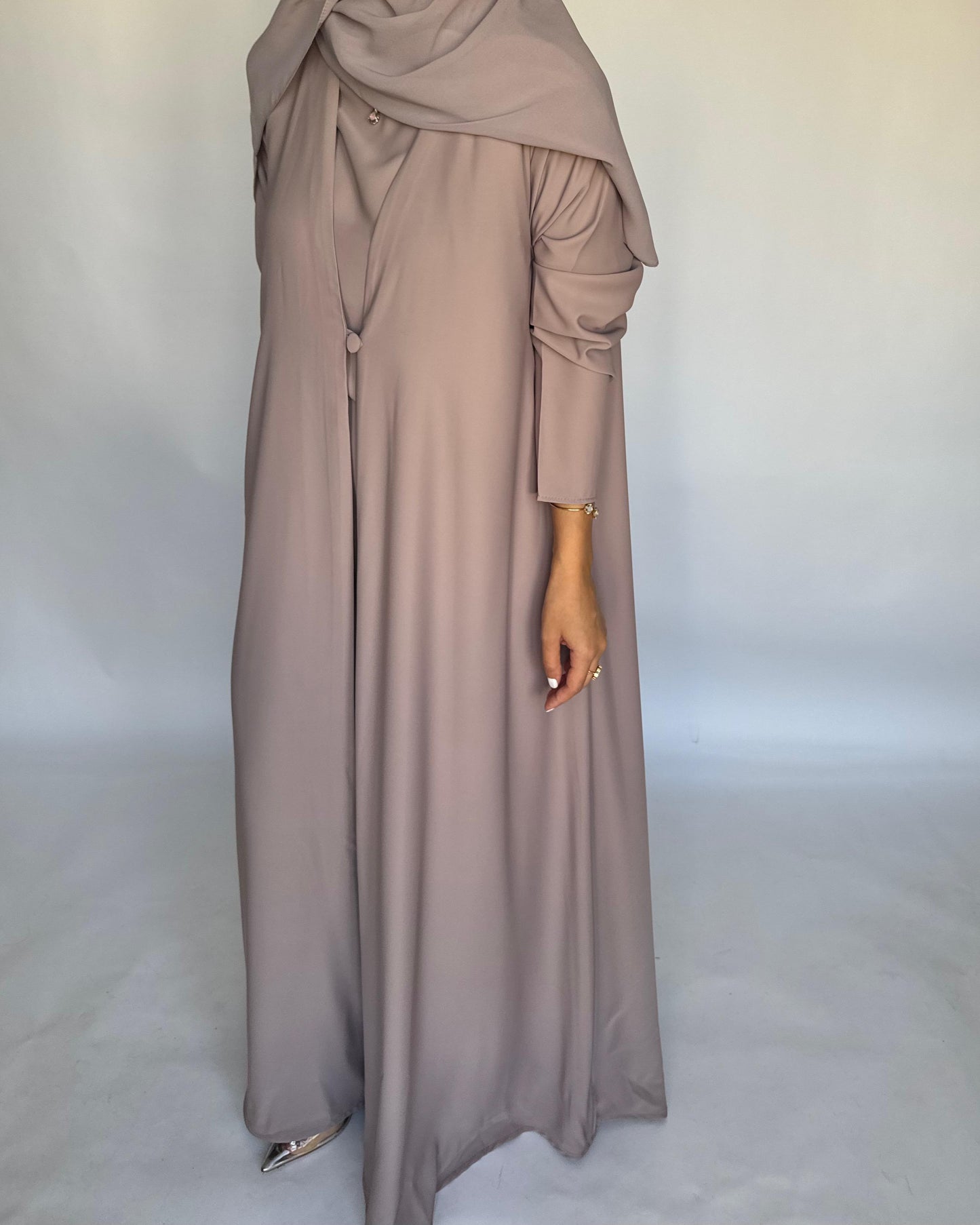A410 - Taupe Daily Summery Abaya, Dress & Shaila