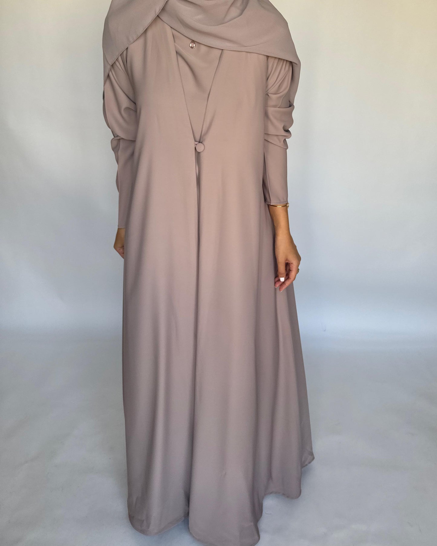 A410 - Taupe Daily Summery Abaya, Dress & Shaila
