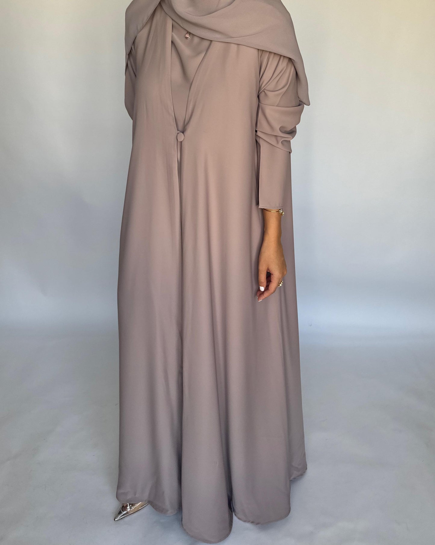 A410 - Taupe Daily Summery Abaya, Dress & Shaila