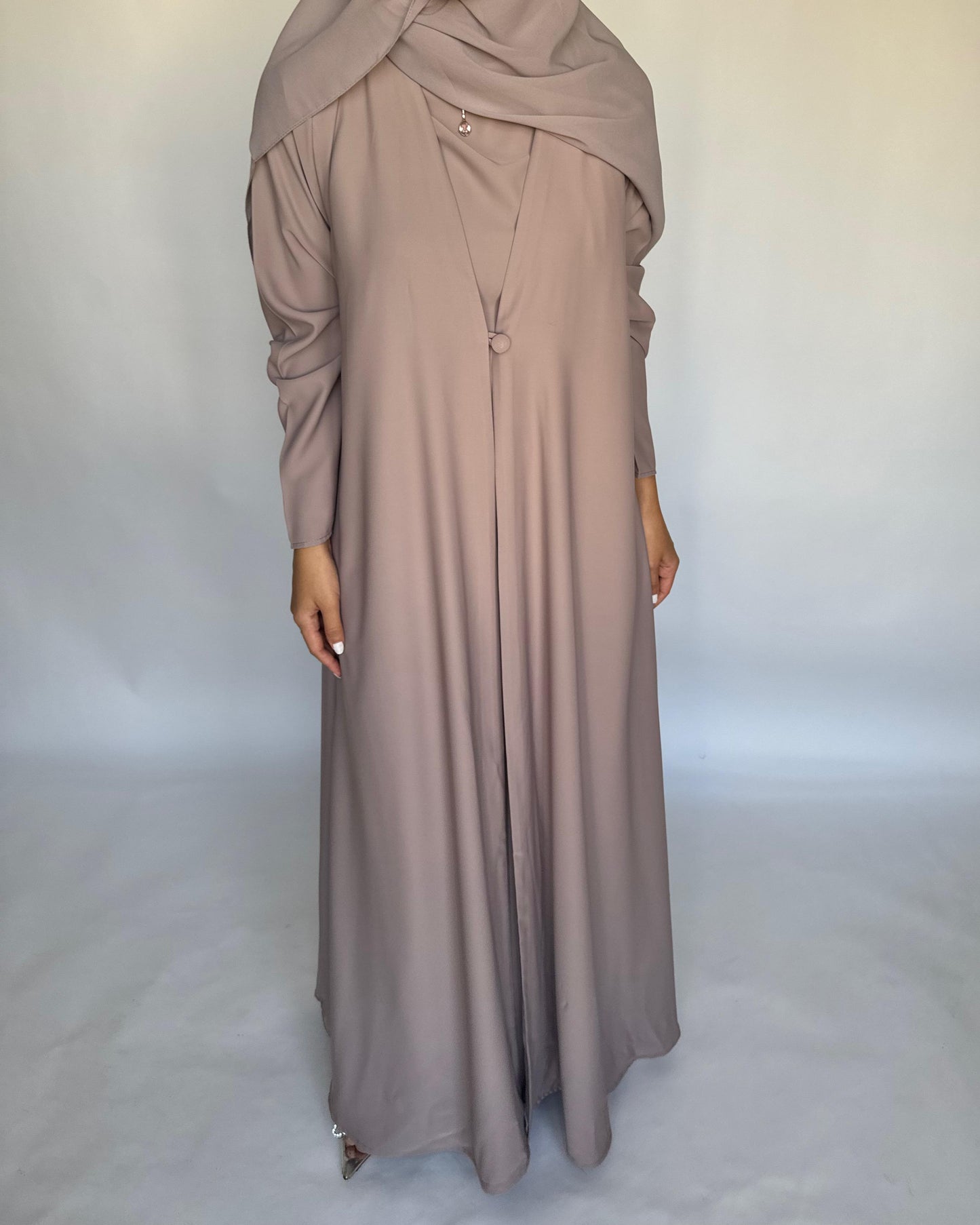 A410 - Taupe Daily Summery Abaya, Dress & Shaila