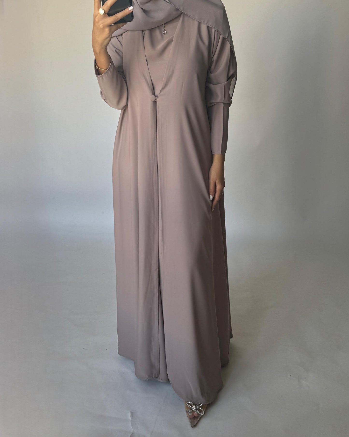 A410 - Taupe Daily Summery Abaya, Dress & Shaila