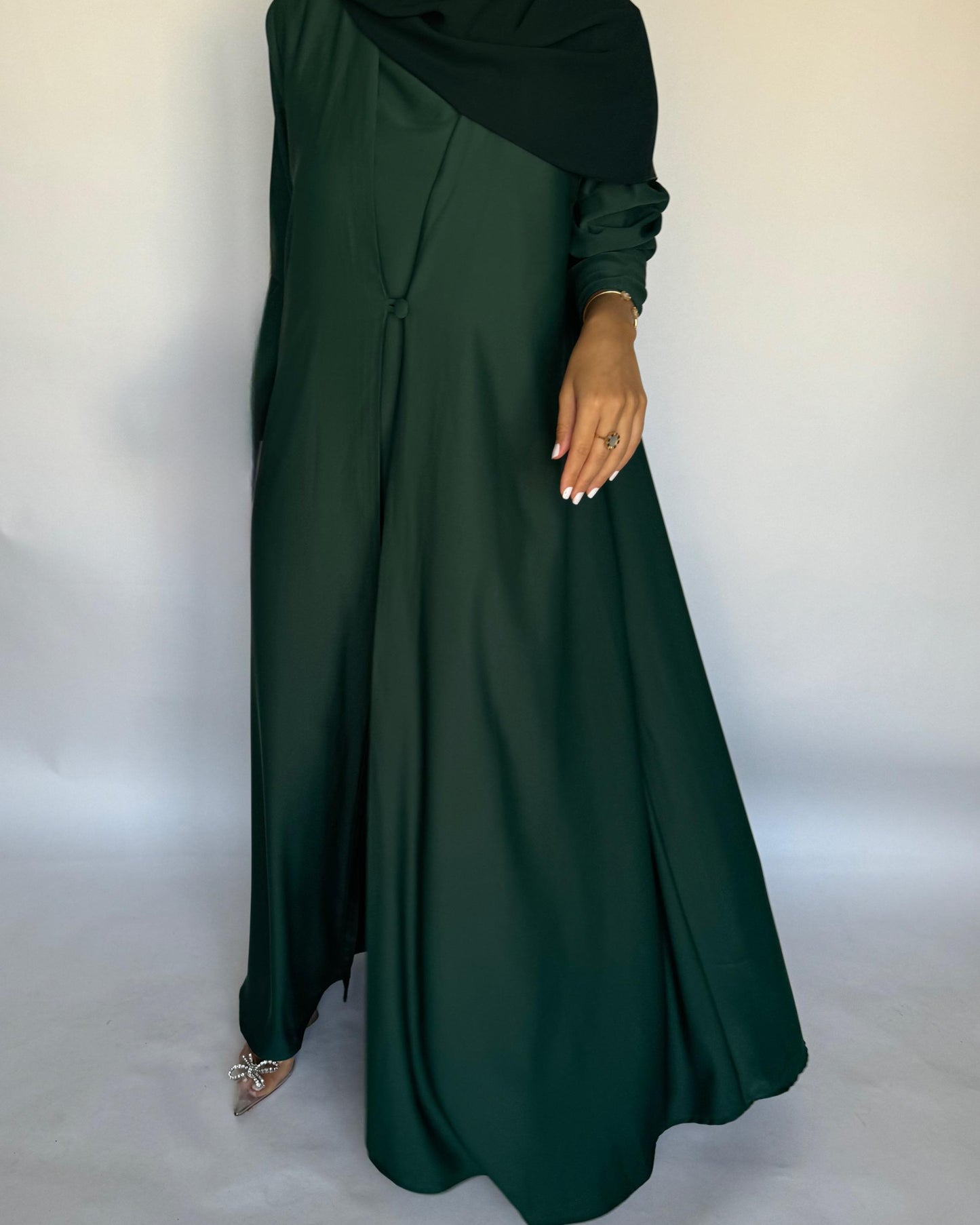 A416 - Forest Green Daily Summery Abaya, Dress & Shaila